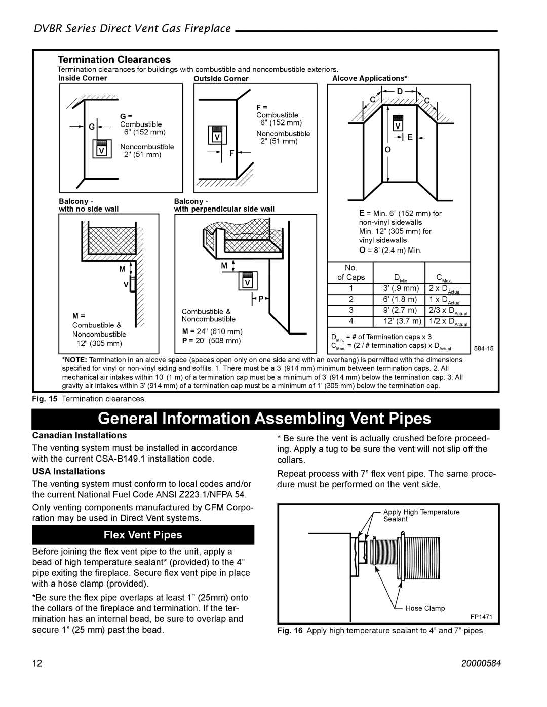 Vermont Casting DVBR42, DVBR36 manual General Information Assembling Vent Pipes, Flex Vent Pipes, Canadian Installations 