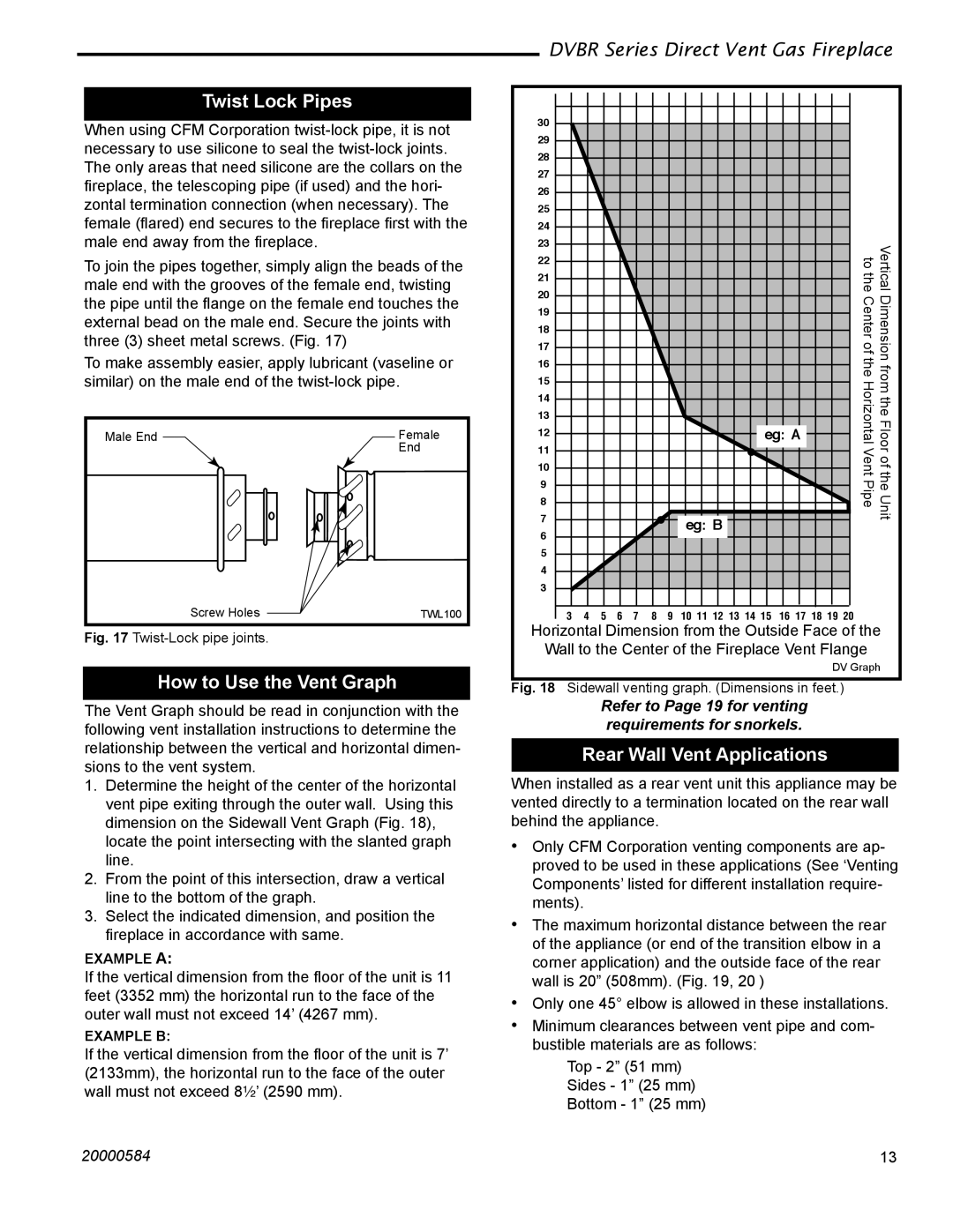 Vermont Casting DVBR36, DVBR42 manual Twist Lock Pipes, How to Use the Vent Graph, Rear Wall Vent Applications 