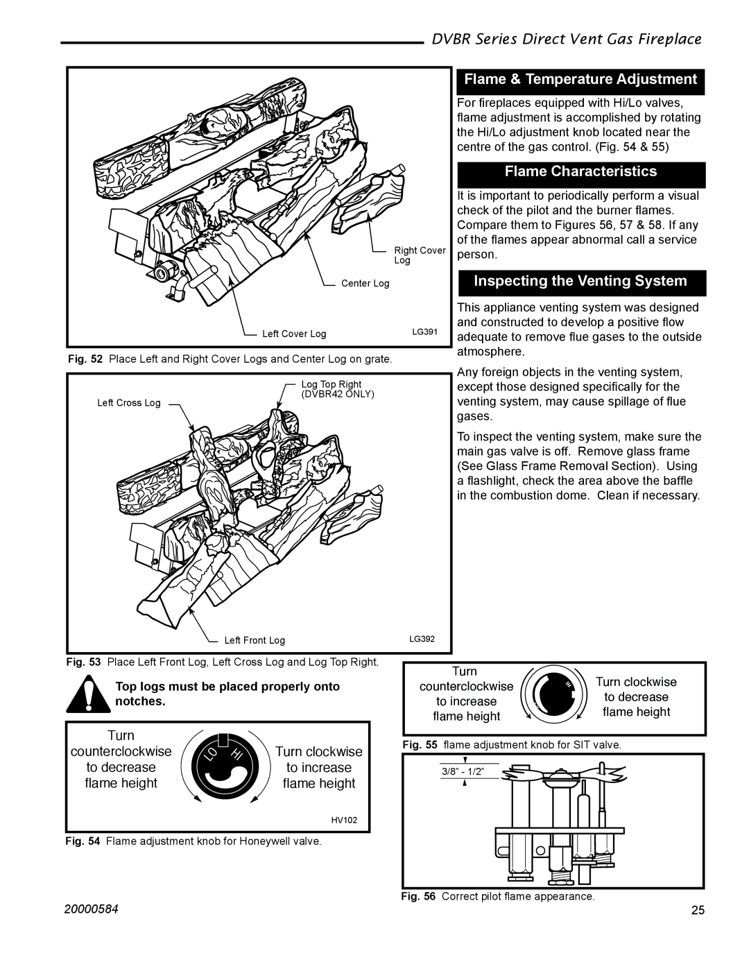 Vermont Casting DVBR36, DVBR42 manual Flame & Temperature Adjustment, Flame Characteristics, Inspecting the Venting System 