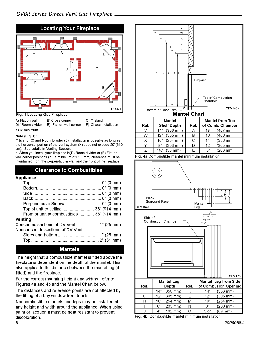 Vermont Casting DVBR42, DVBR36 manual Locating Your Fireplace, Clearance to Combustibles, Mantels, Appliance, Venting 