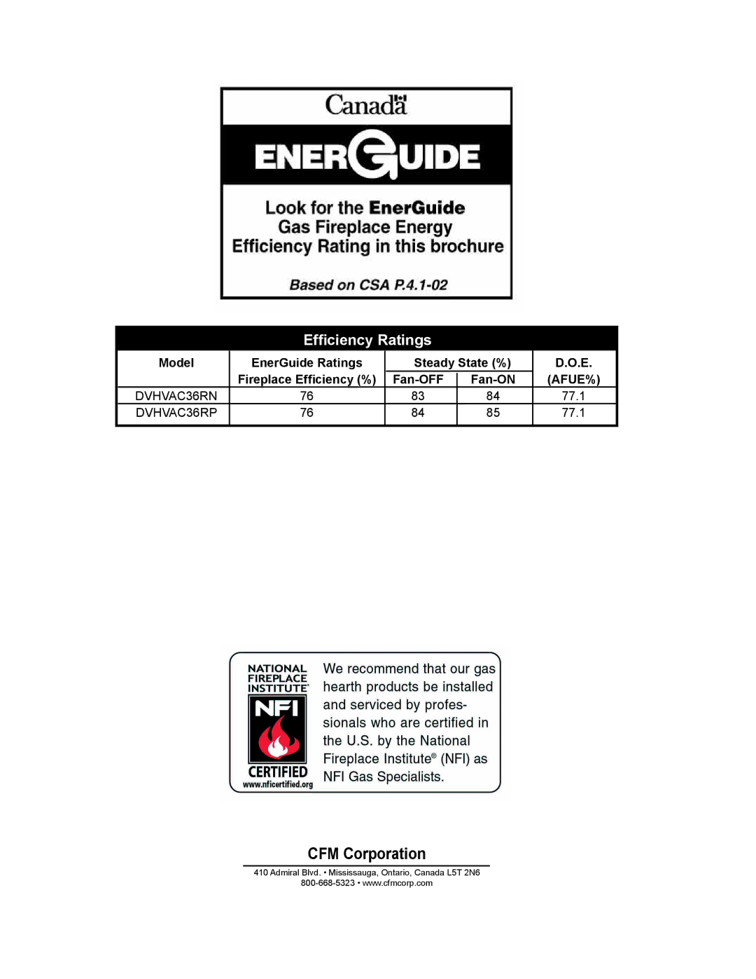 Vermont Casting DVHVAC36 manual Efﬁciency Ratings, Afue% 