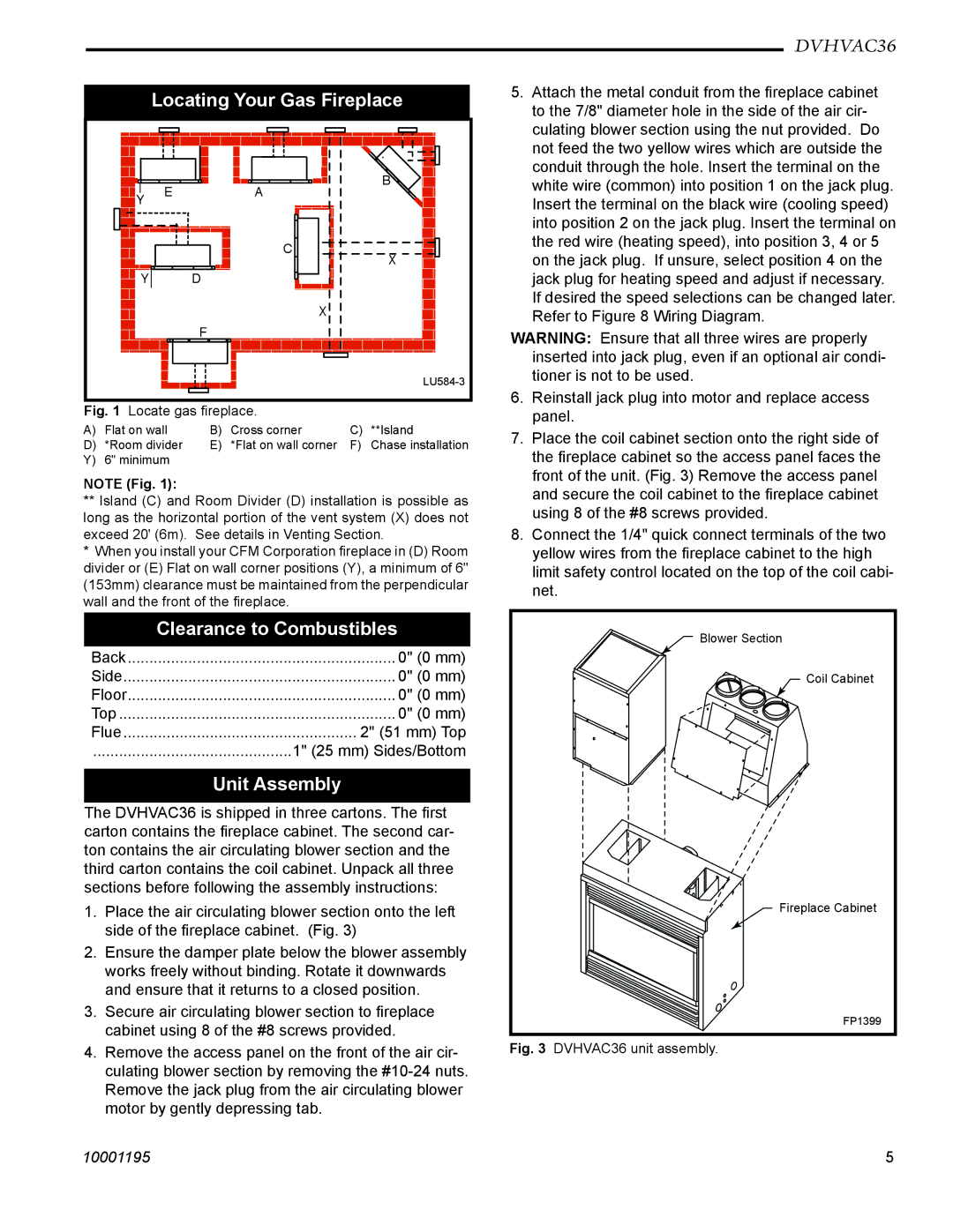 Vermont Casting DVHVAC36 manual Locating Your Gas Fireplace, Clearance to Combustibles, Unit Assembly 