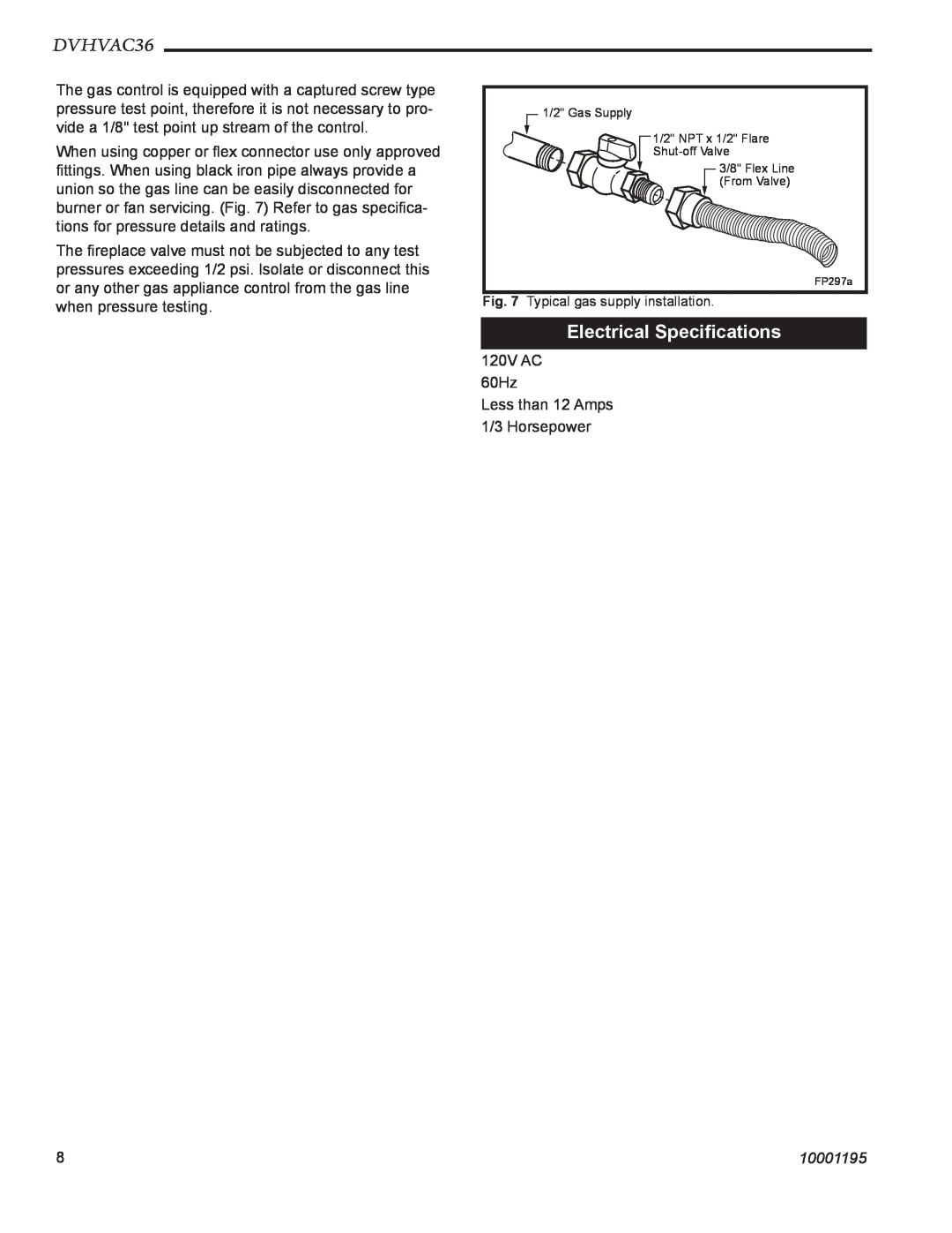 Vermont Casting DVHVAC36 manual Electrical Speciﬁcations, 10001195 