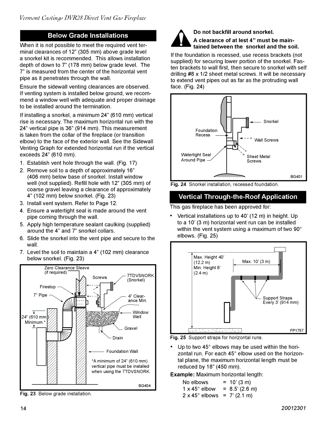 Vermont Casting DVR28IN installation instructions Below Grade Installations, Vertical Through-the-Roof Application 