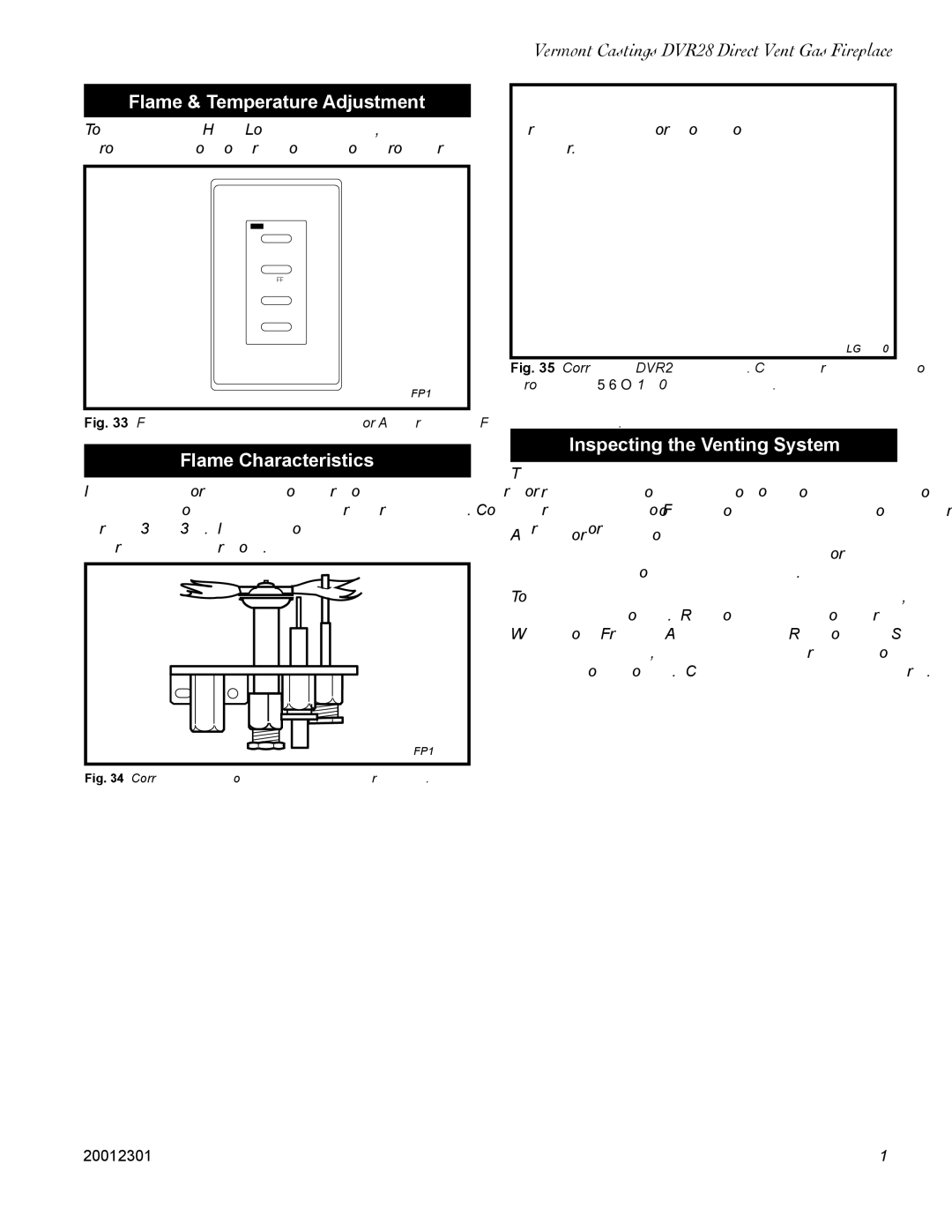 Vermont Casting DVR28IN Flame & Temperature Adjustment, Flame Characteristics, Inspecting the Venting System 