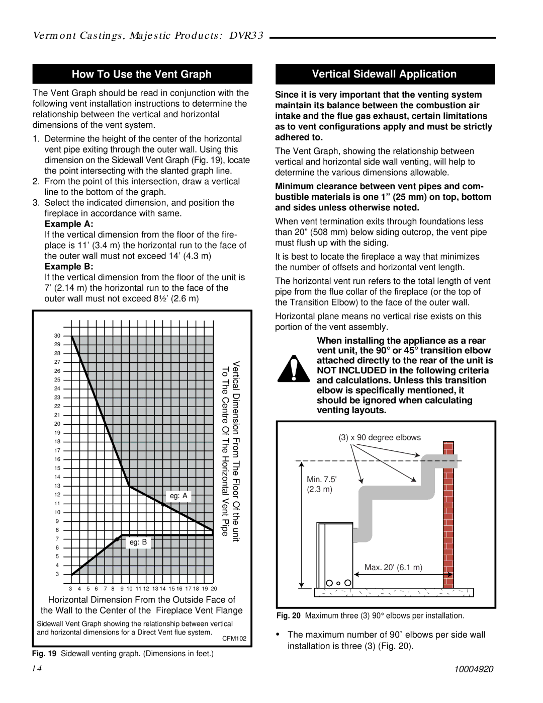 Vermont Casting DVR33 manual How To Use the Vent Graph, Vertical Sidewall Application, Example a, Example B 