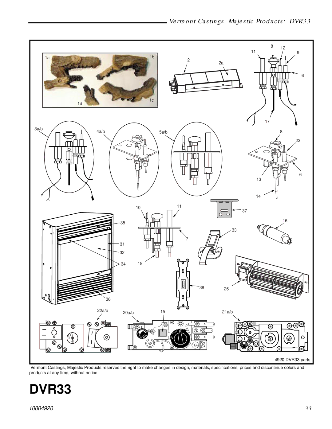 Vermont Casting DVR33 manual 