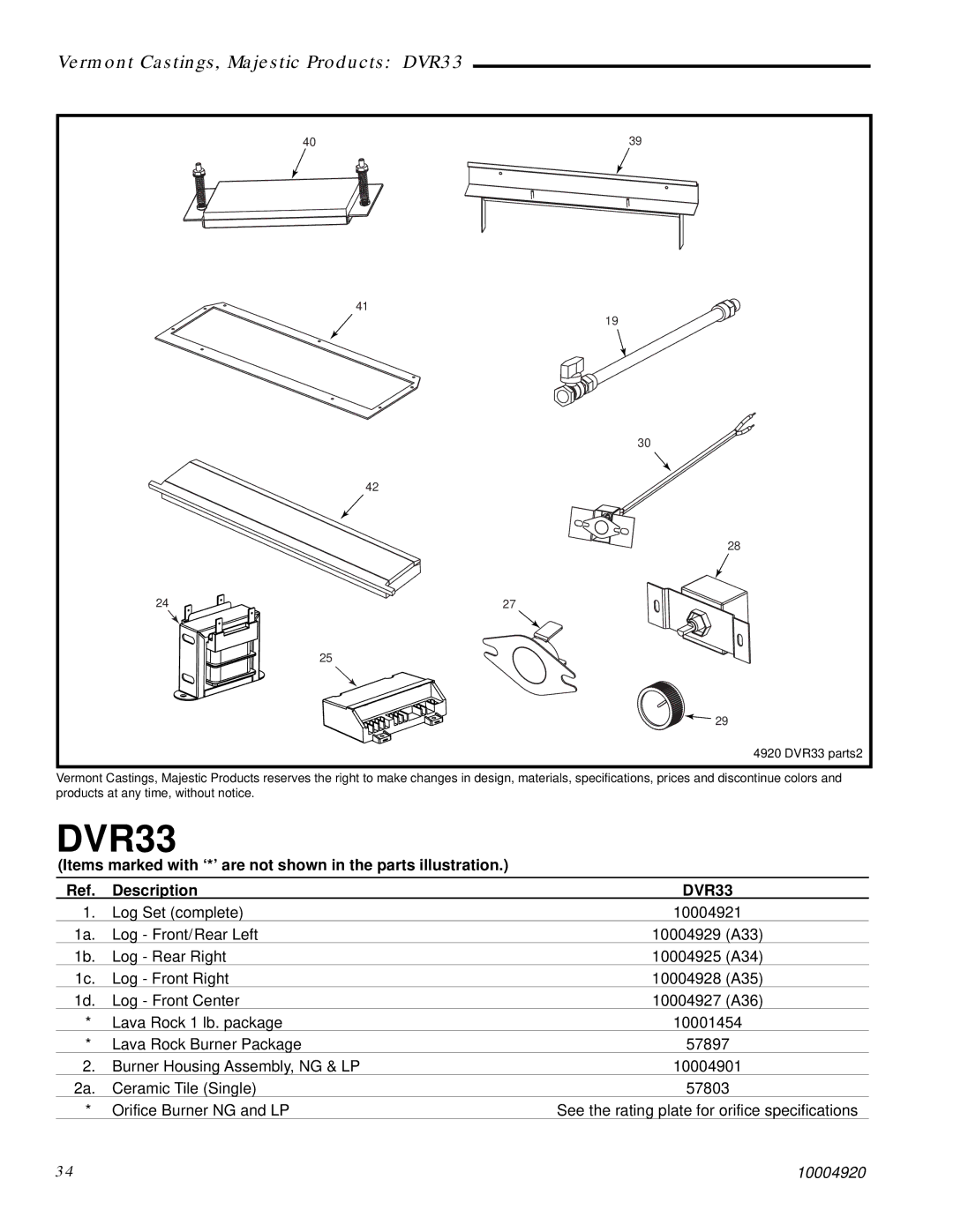 Vermont Casting DVR33 manual 