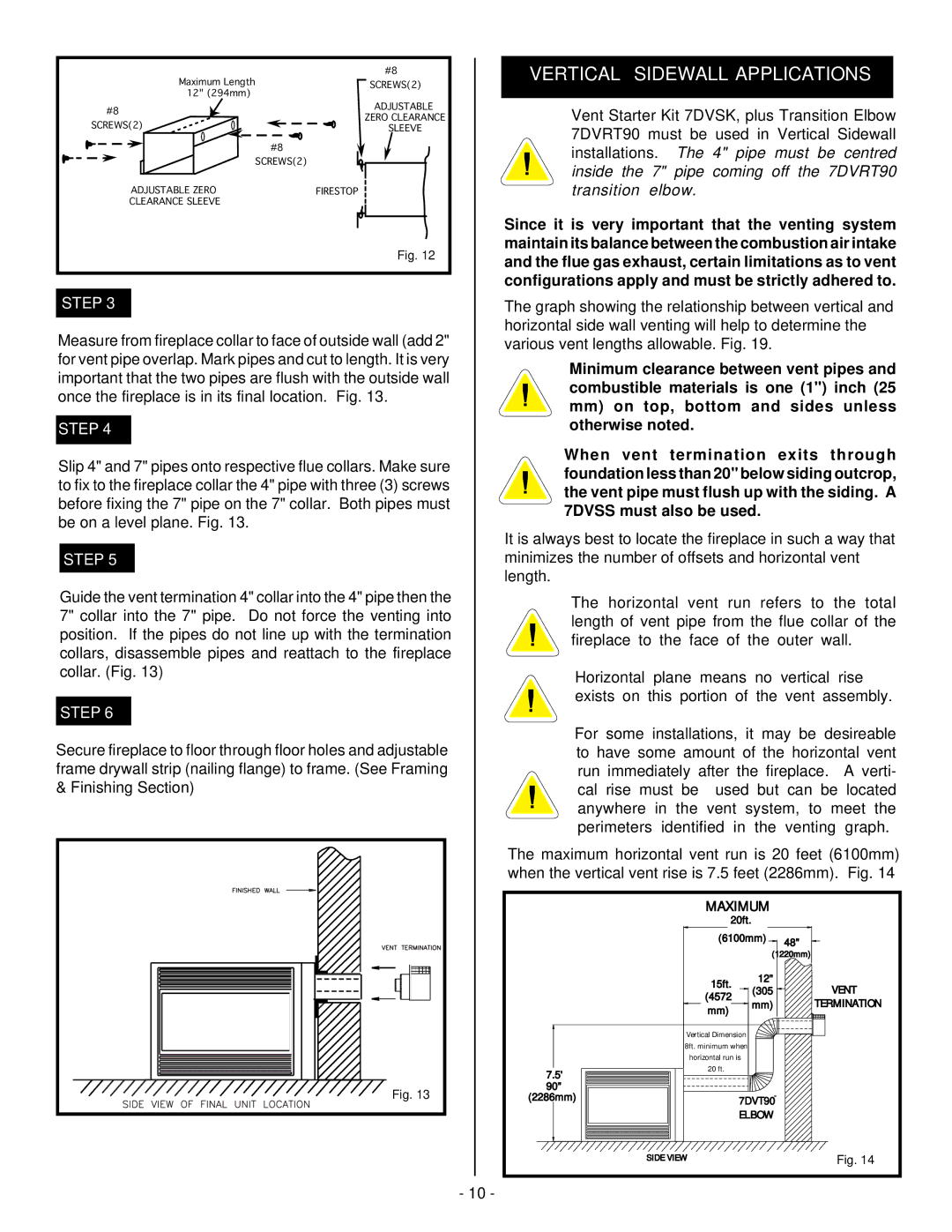 Vermont Casting DVRS3, DVRSL, DVRSR installation instructions Vertical Sidewall Applications, Maximum 