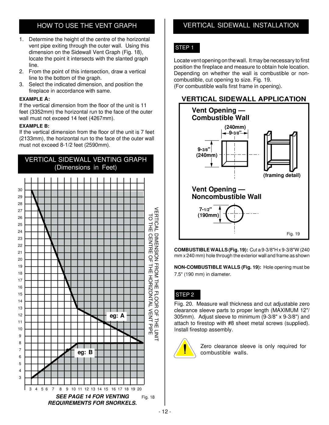 Vermont Casting DVRSL, DVRS3 HOW to USE the Vent Graph, Vertical Sidewall Venting Graph, Vertical Sidewall Installation 