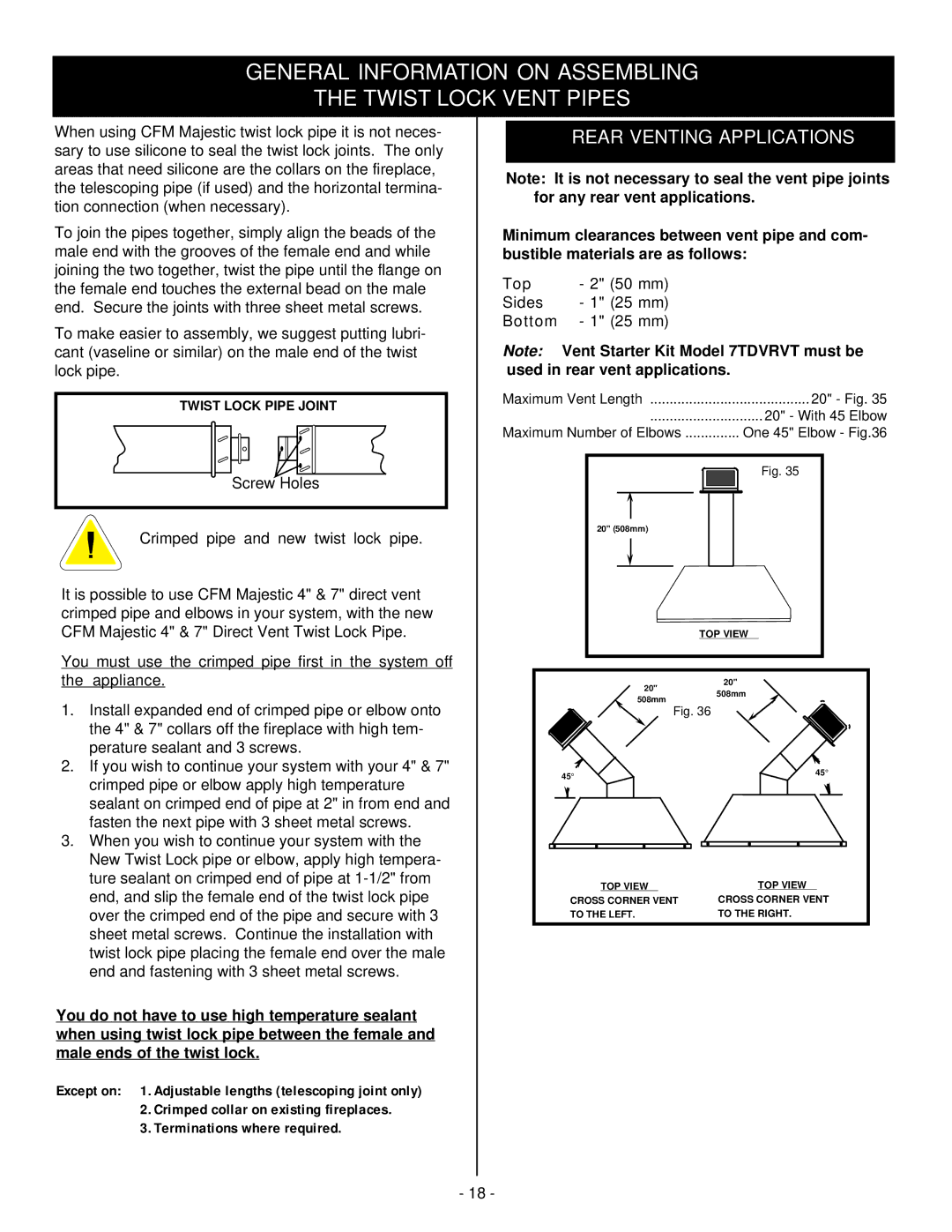 Vermont Casting DVRSL, DVRS3, DVRSR installation instructions General Information on Assembling Twist Lock Vent Pipes 