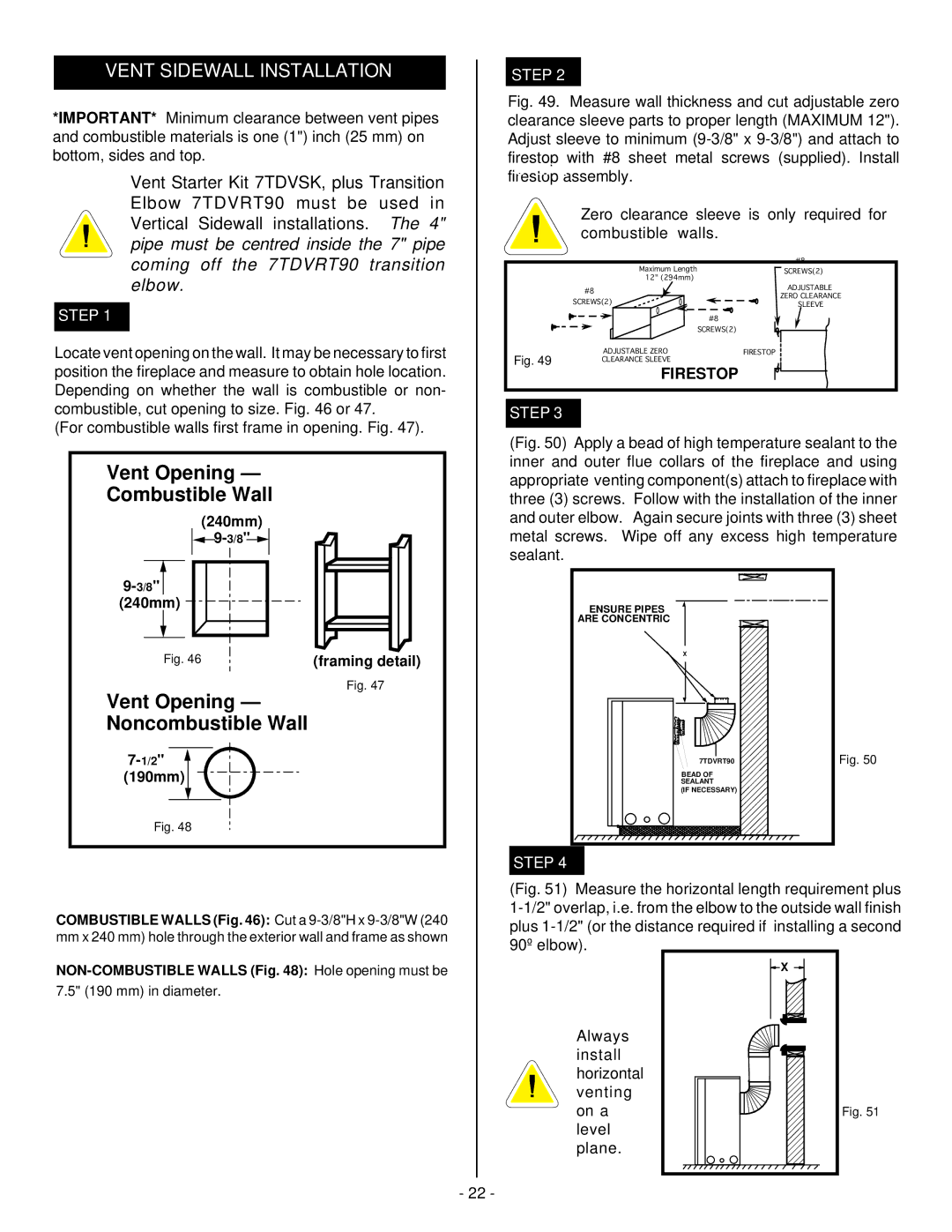 Vermont Casting DVRS3, DVRSL, DVRSR installation instructions Vent Sidewall Installation 