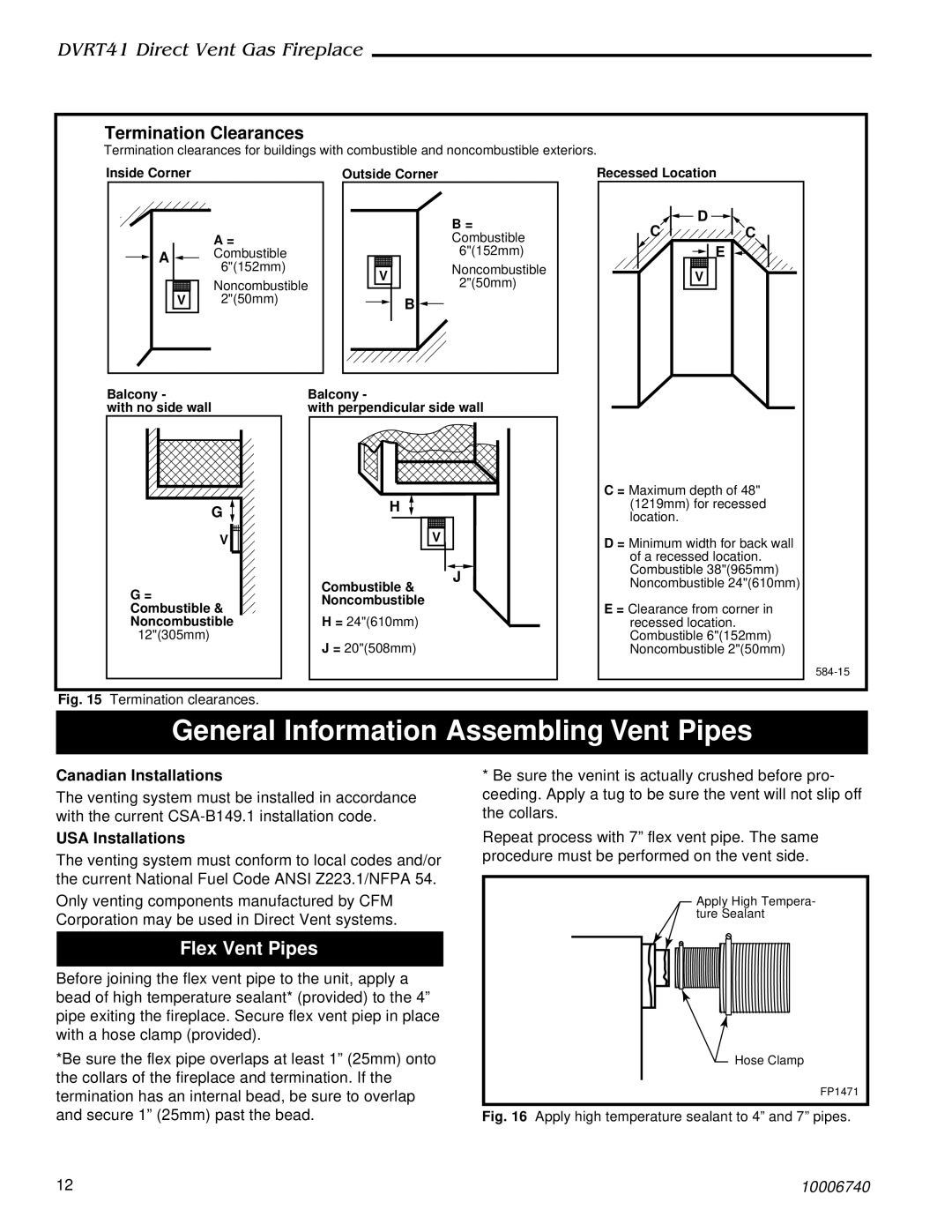 Vermont Casting DVRT41 manual General Information Assembling Vent Pipes, Flex Vent Pipes, Canadian Installations 