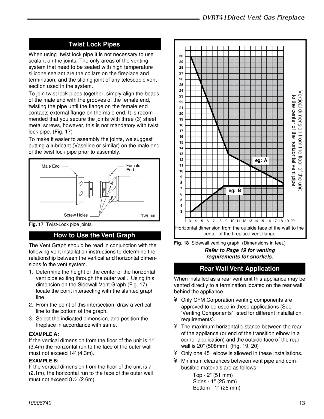 Vermont Casting DVRT41 manual Twist Lock Pipes, How to Use the Vent Graph, Rear Wall Vent Application 