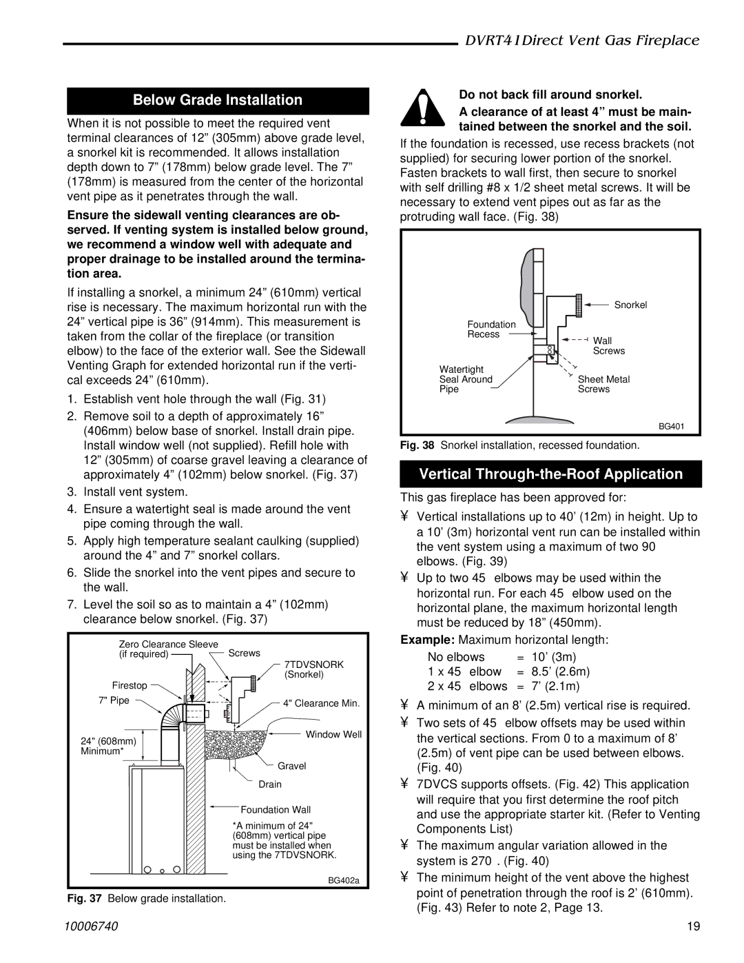 Vermont Casting DVRT41 manual Below Grade Installation, Vertical Through-the-Roof Application 