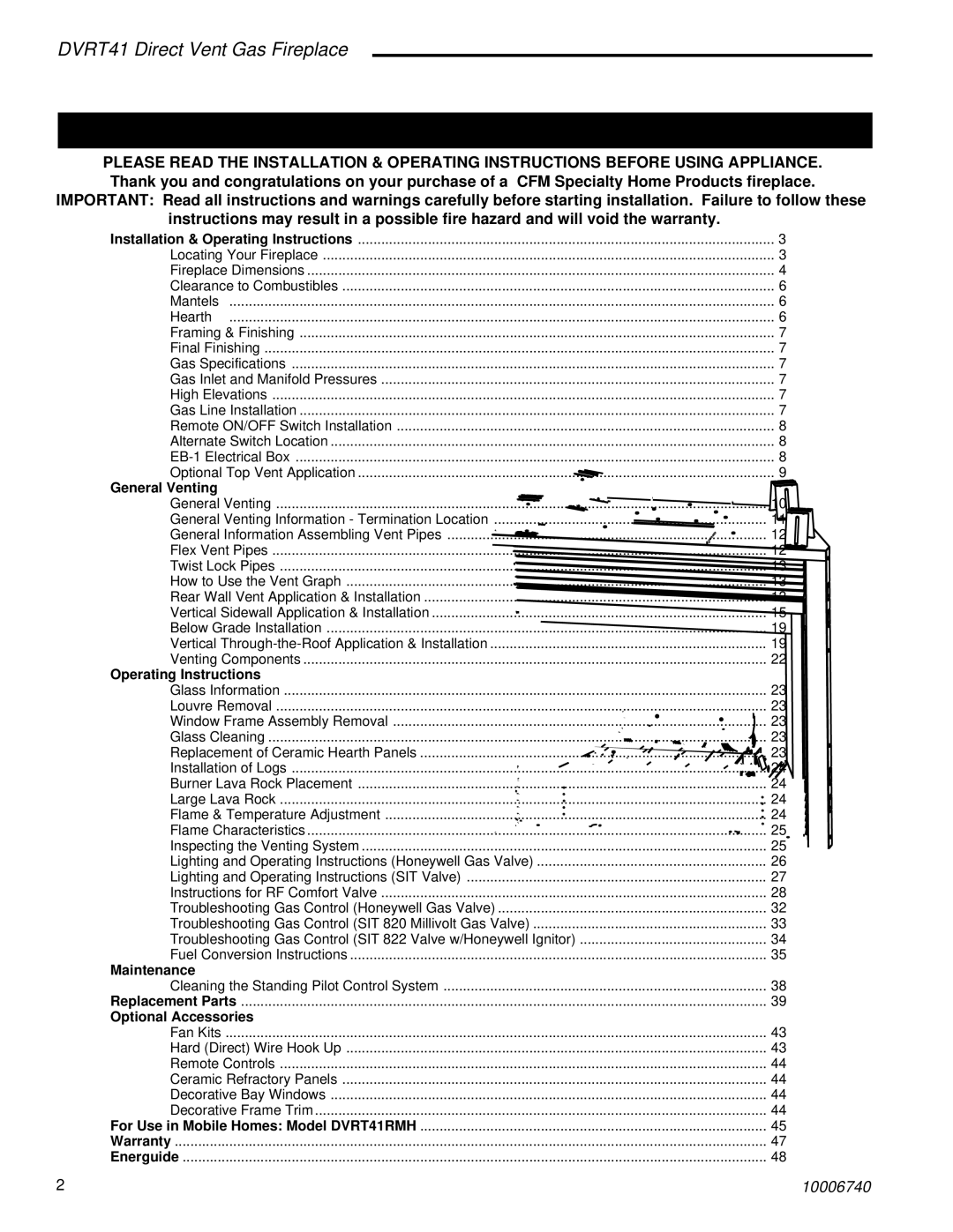 Vermont Casting DVRT41 manual Table of Contents 