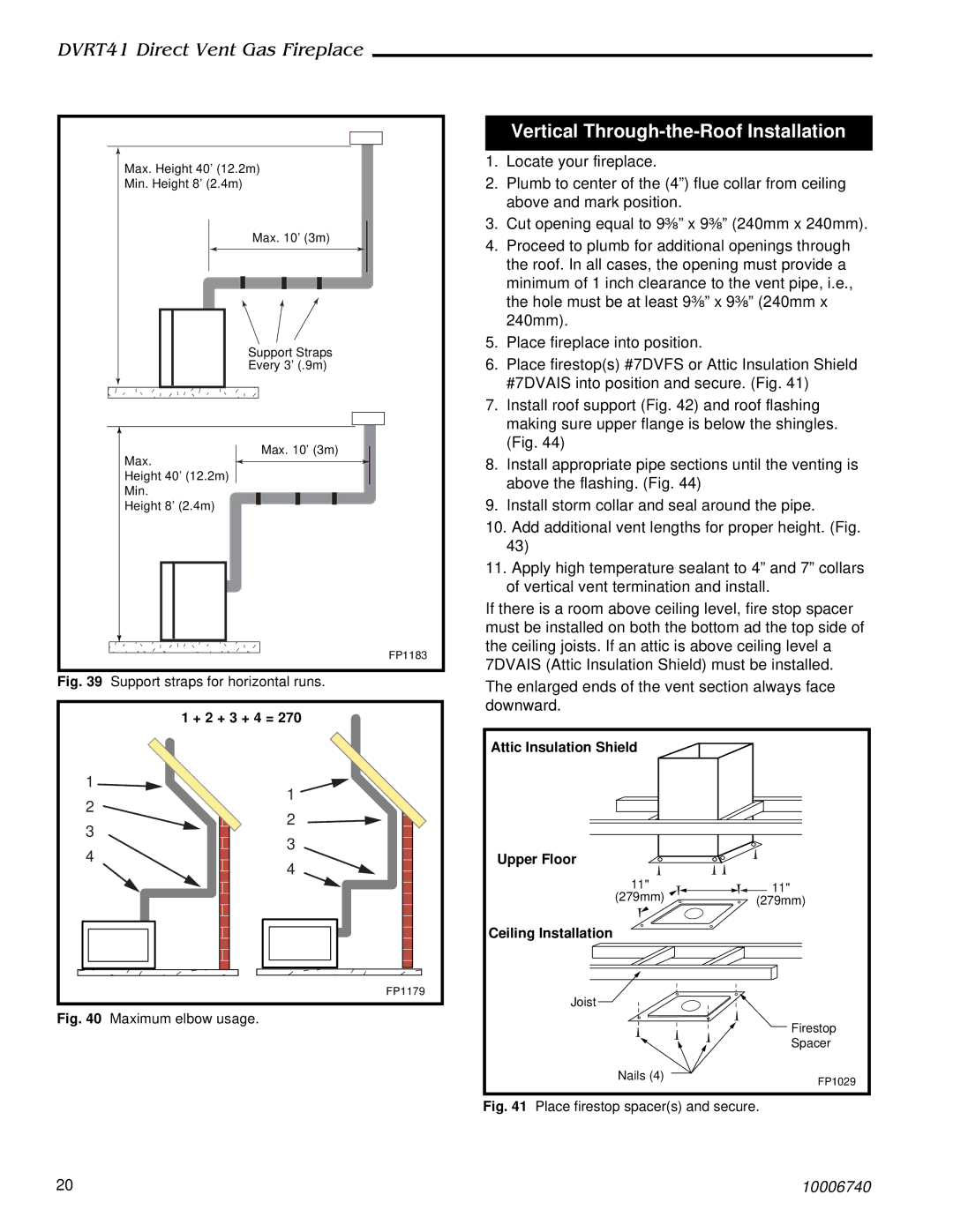 Vermont Casting DVRT41 manual Vertical Through-the-Roof Installation, Place firestop spacers and secure 