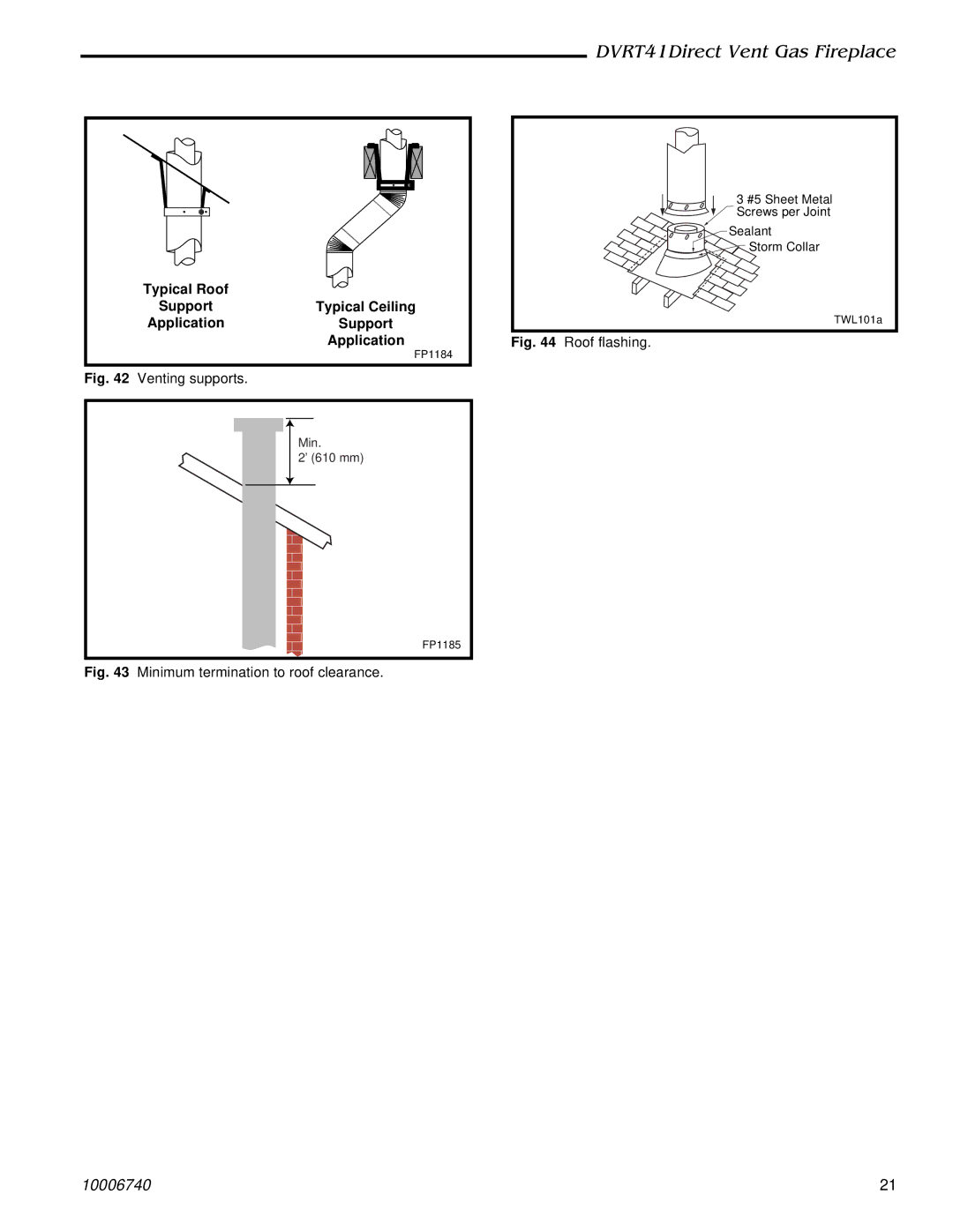 Vermont Casting DVRT41 manual Typical Roof SupportTypical Ceiling ApplicationSupport 