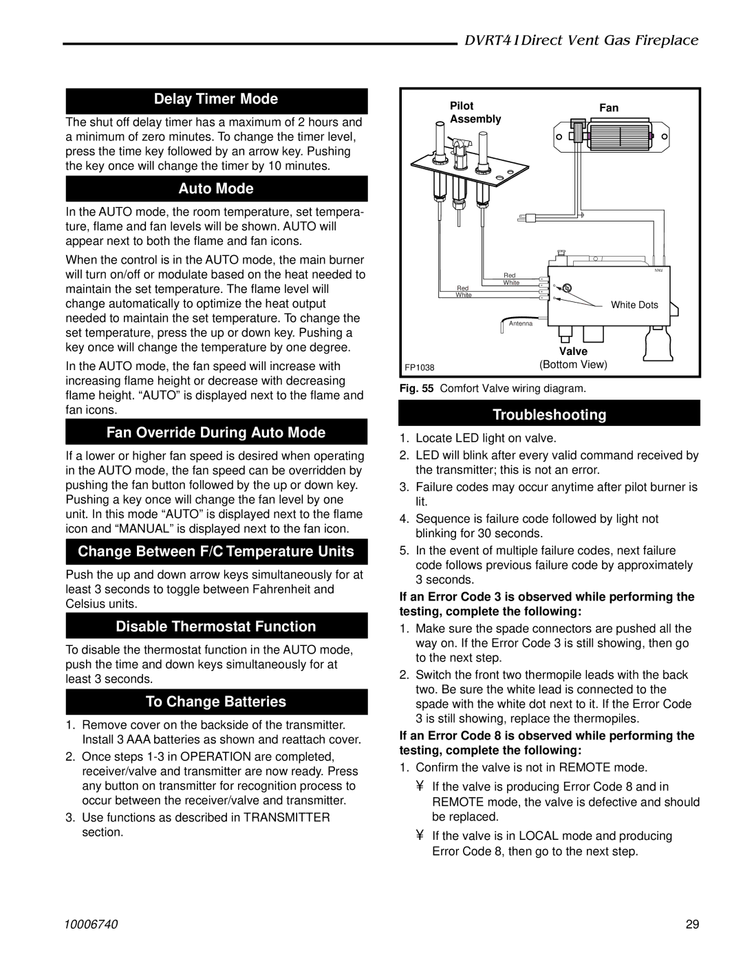 Vermont Casting DVRT41 manual Delay Timer Mode, Fan Override During Auto Mode, Change Between F/C Temperature Units 