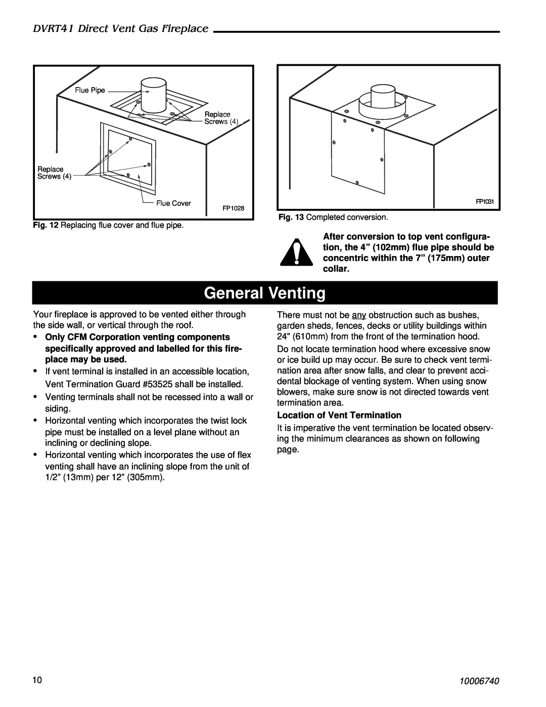 Vermont Casting manual General Venting, DVRT41 Direct Vent Gas Fireplace, 10006740 