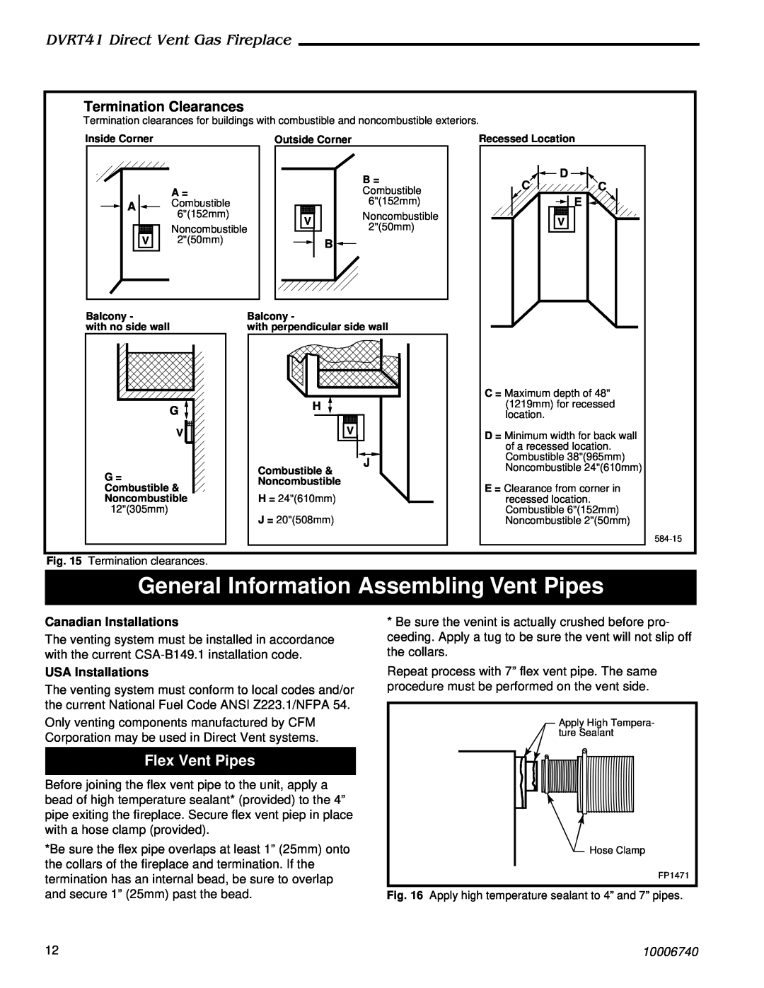 Vermont Casting General Information Assembling Vent Pipes, Flex Vent Pipes, DVRT41 Direct Vent Gas Fireplace, 10006740 