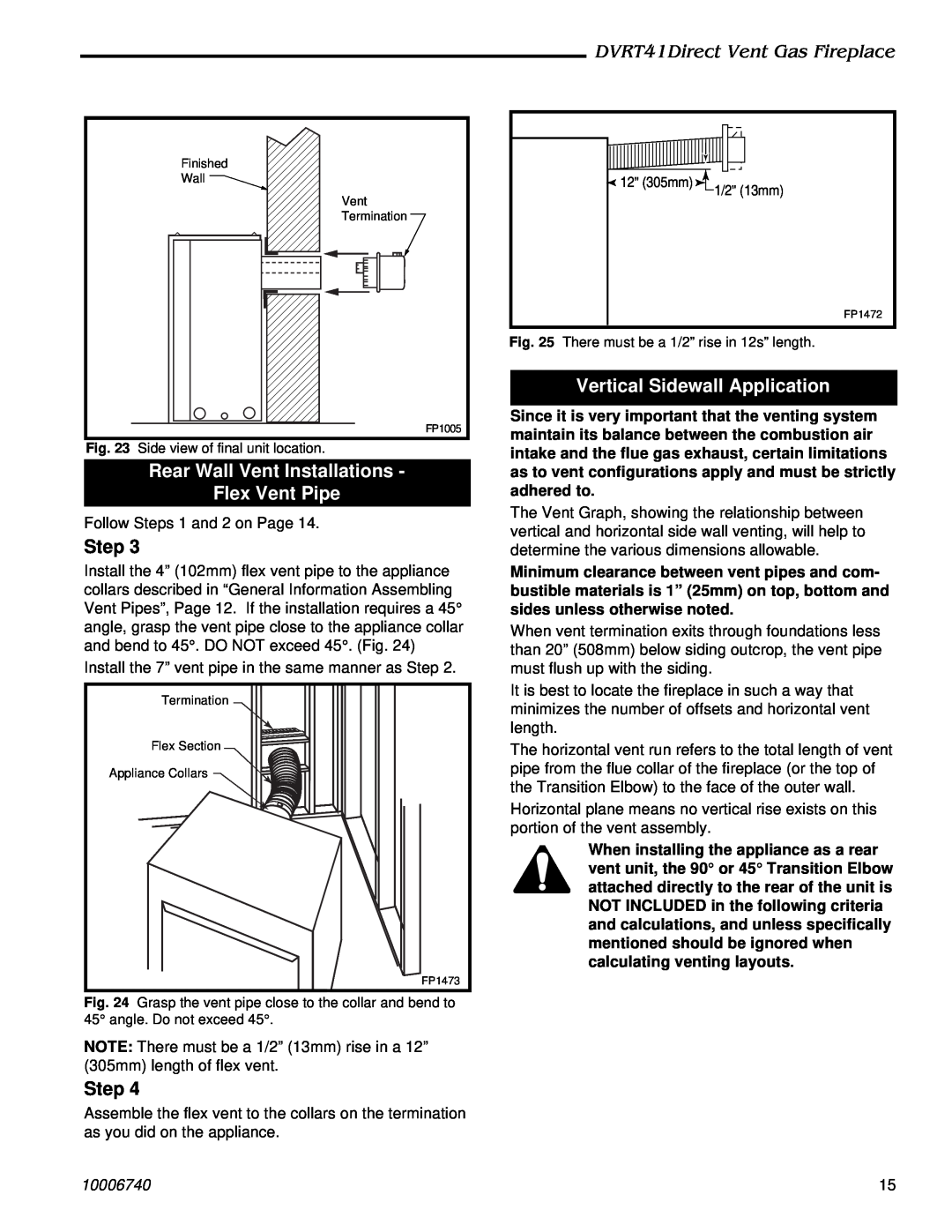 Vermont Casting DVRT41 manual Rear Wall Vent Installations Flex Vent Pipe, Vertical Sidewall Application, 10006740 