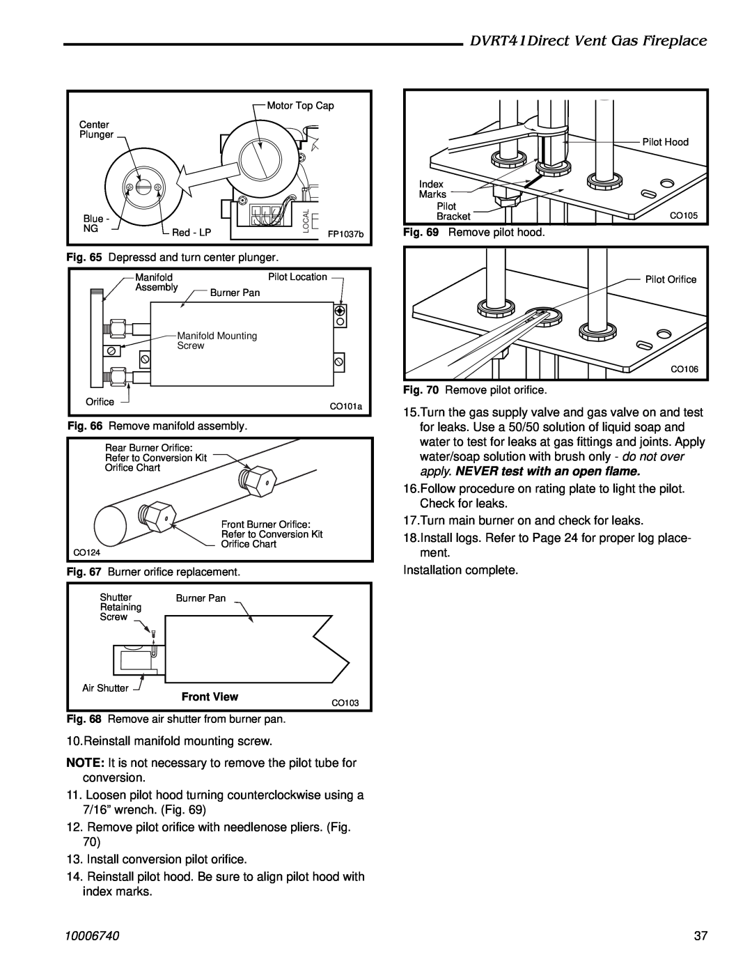 Vermont Casting manual DVRT41Direct Vent Gas Fireplace, Reinstall manifold mounting screw, 10006740 