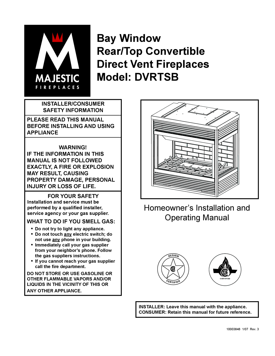 Vermont Casting DVRTSB manual Homeowner’s Installation Operating Manual 