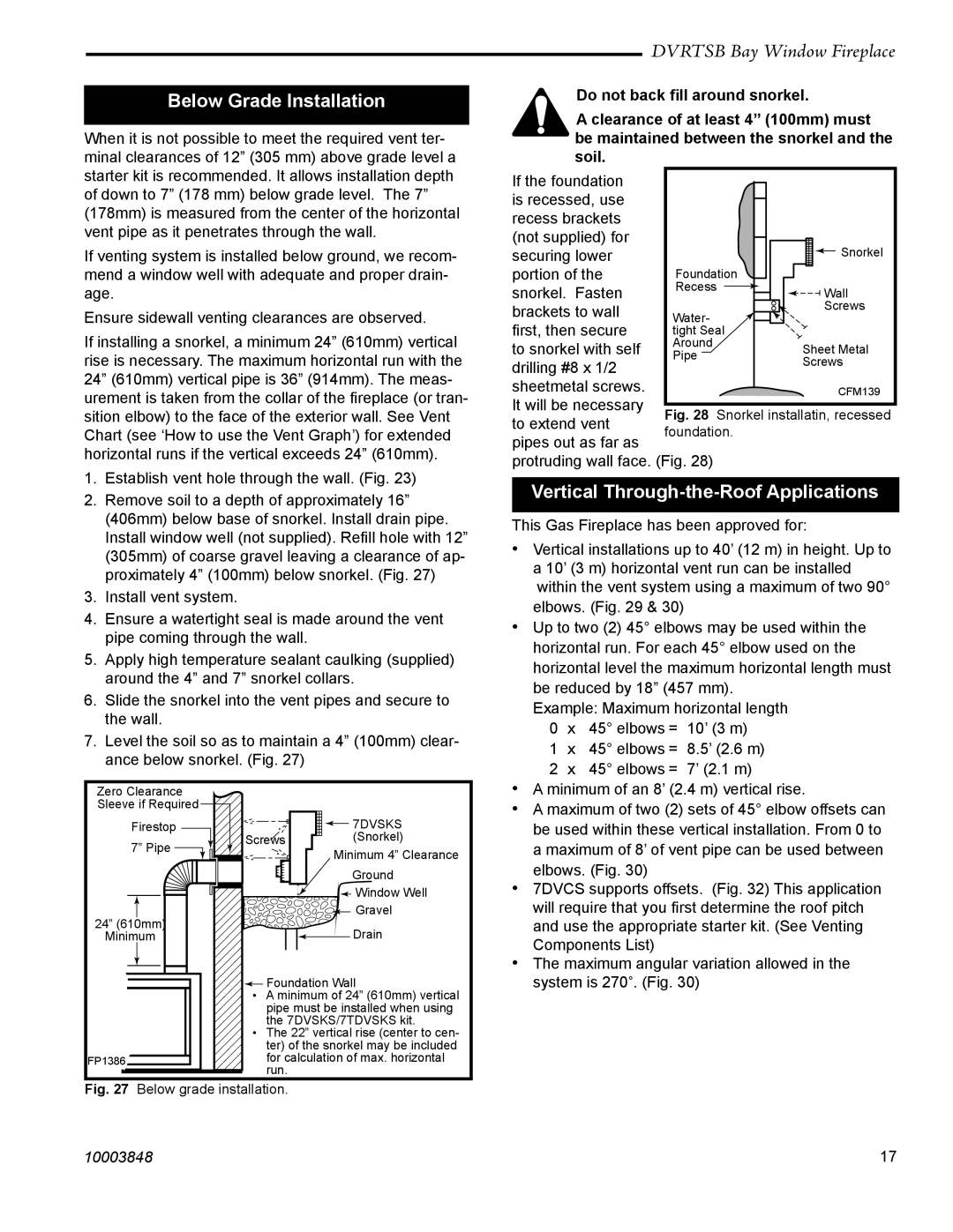 Vermont Casting DVRTSB manual Below Grade Installation, Vertical Through-the-Roof Applications 