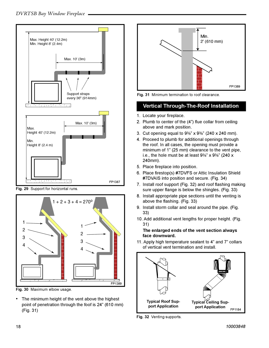 Vermont Casting DVRTSB Vertical Through-The-Roof Installation, Enlarged ends of the vent section always face downward 