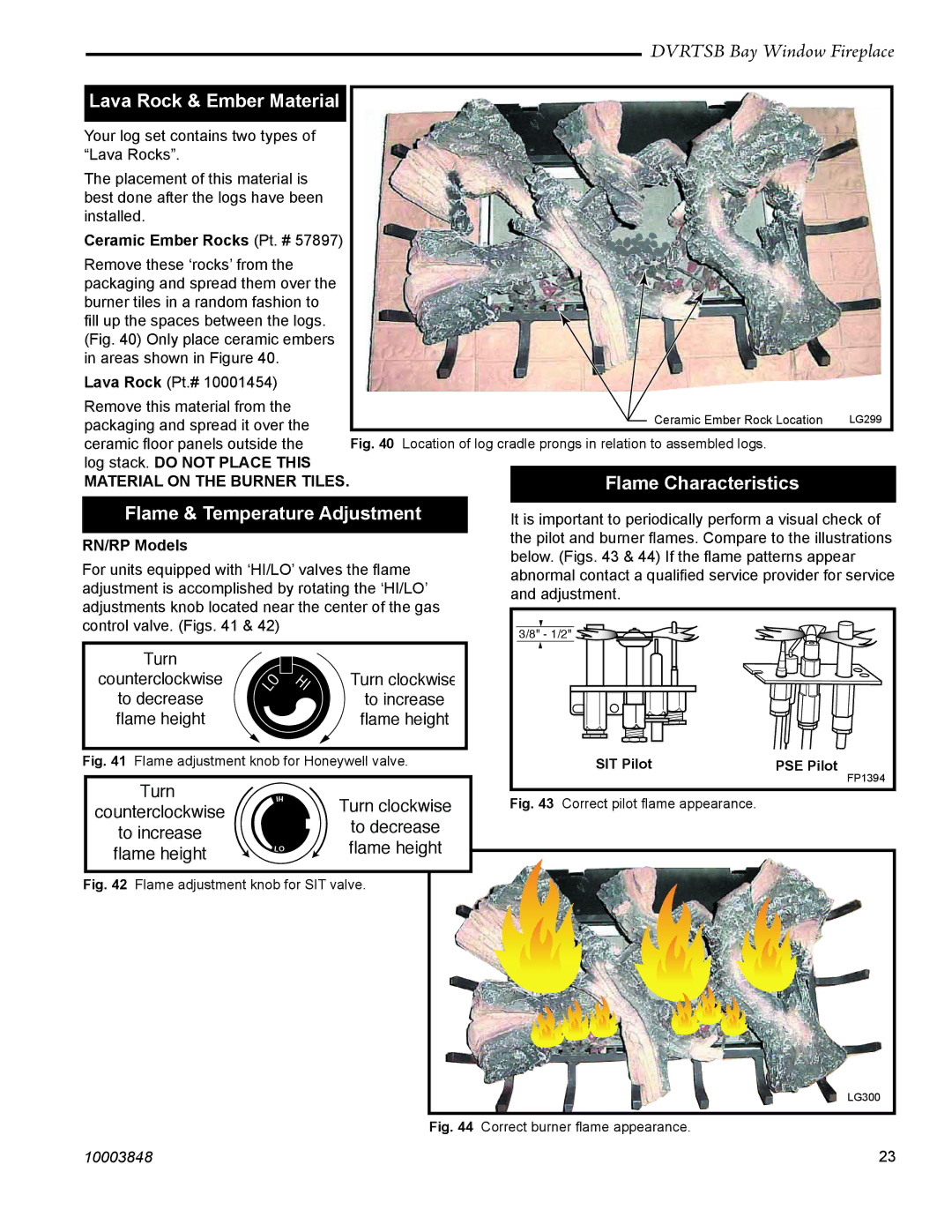 Vermont Casting DVRTSB Lava Rock & Ember Material, Flame Characteristics Flame & Temperature Adjustment, RN/RP Models 