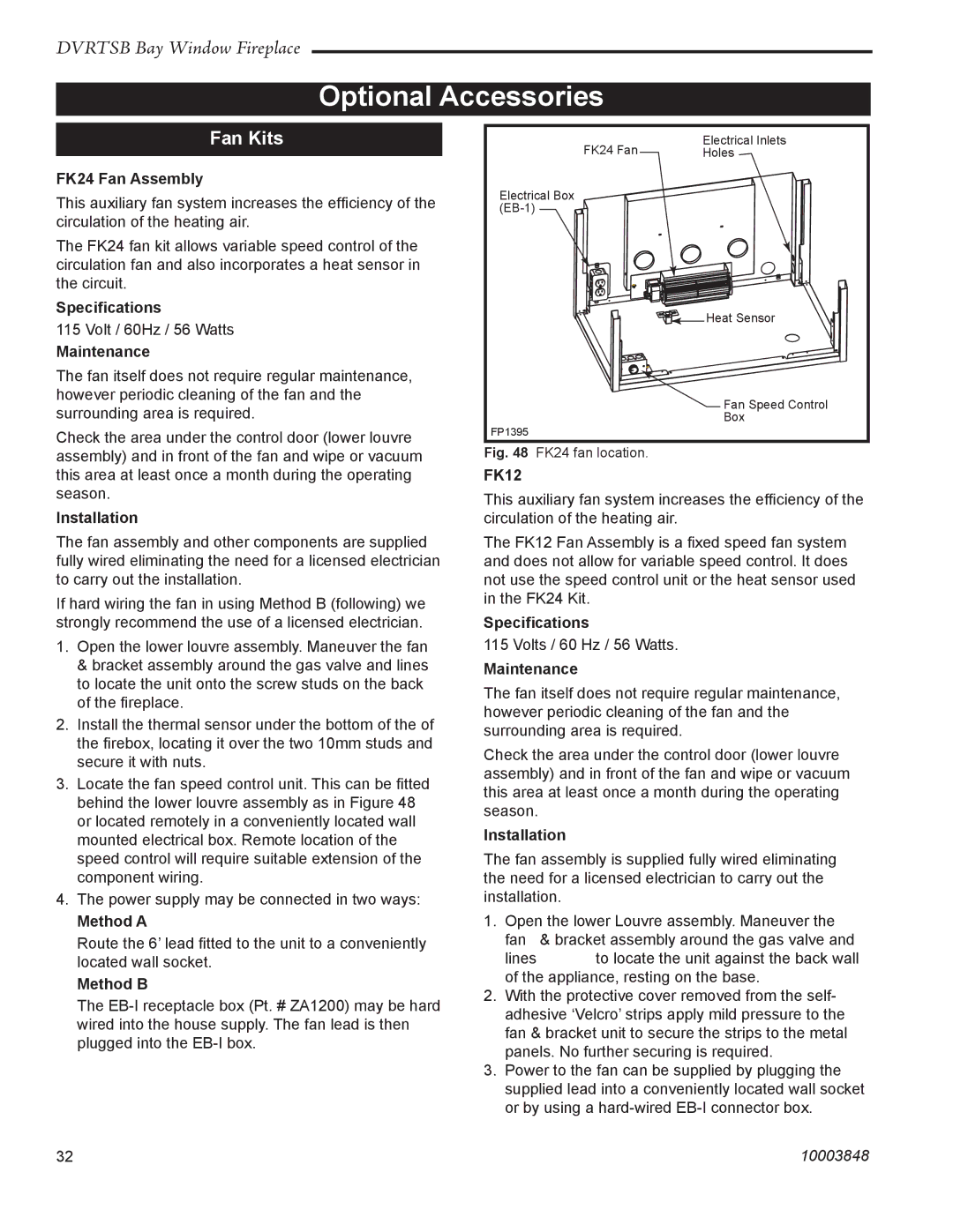 Vermont Casting DVRTSB manual Fan Kits 