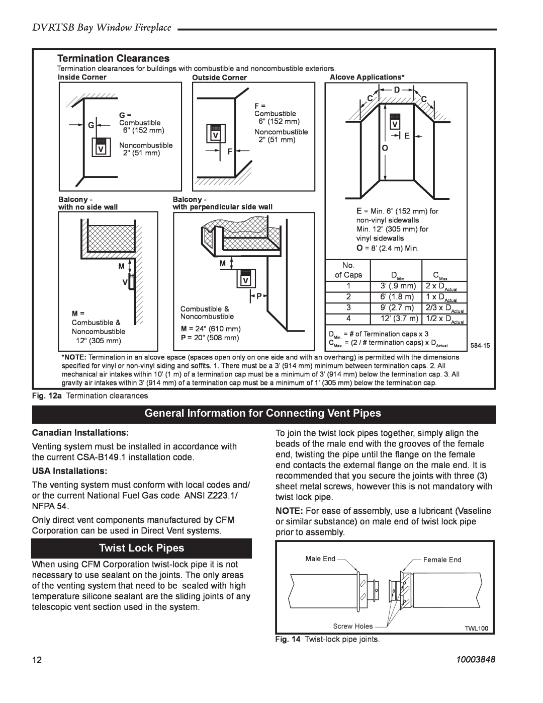 Vermont Casting General Information for Connecting Vent Pipes, Twist Lock Pipes, DVRTSB Bay Window Fireplace, 10003848 