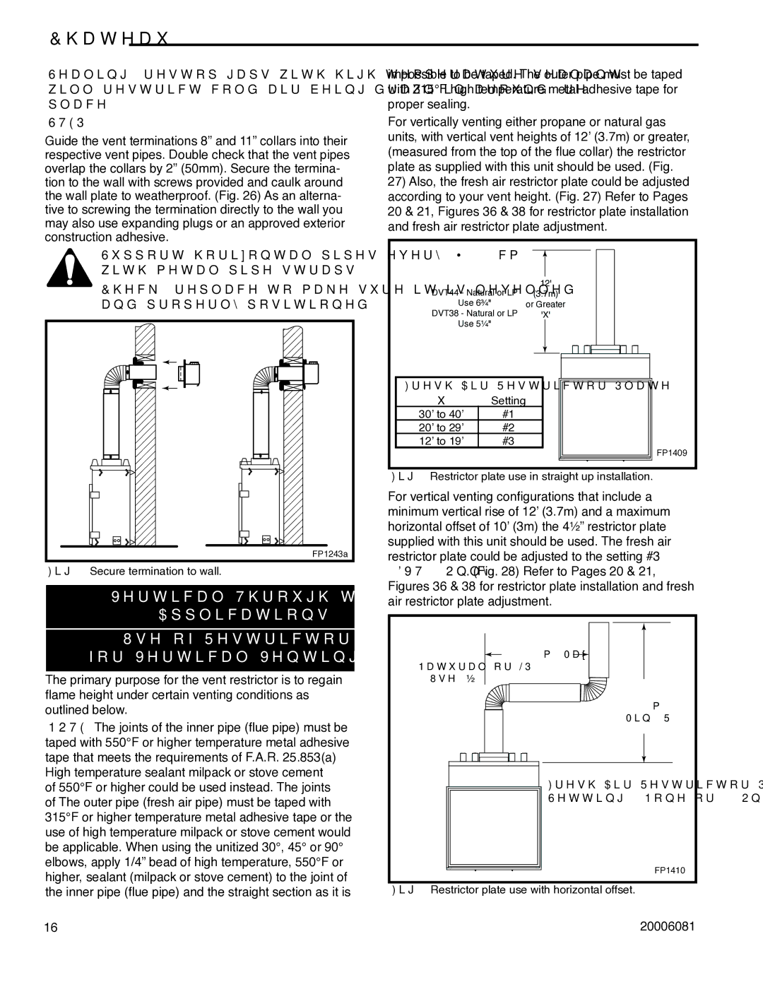 Vermont Casting DVT38 installation instructions Fresh Air Restrictor Plate 