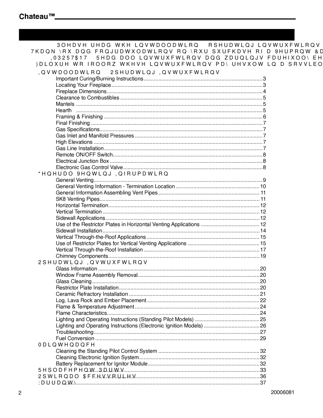 Vermont Casting DVT38 installation instructions Table of Contents 