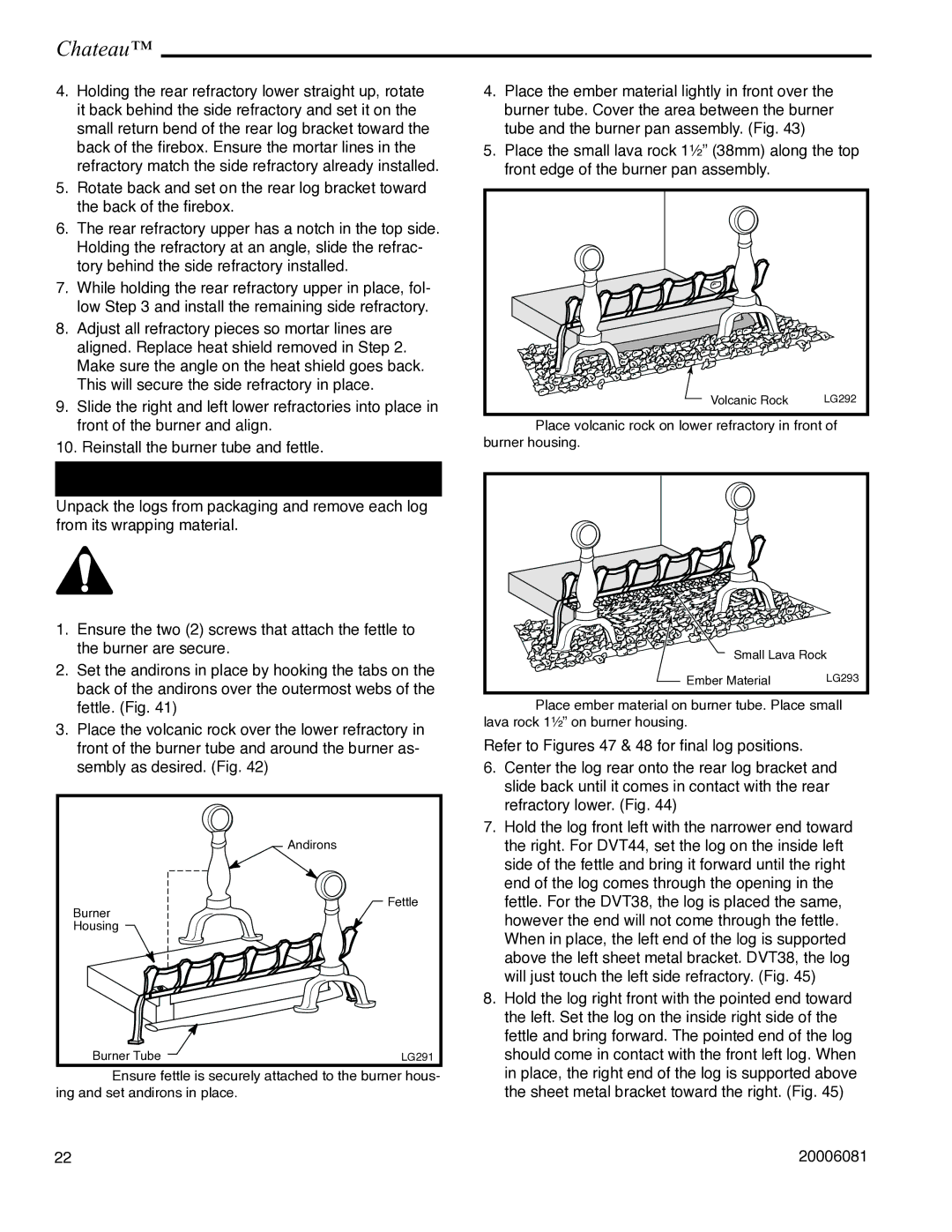 Vermont Casting DVT38 installation instructions Log, Lava Rock and Ember Placement 