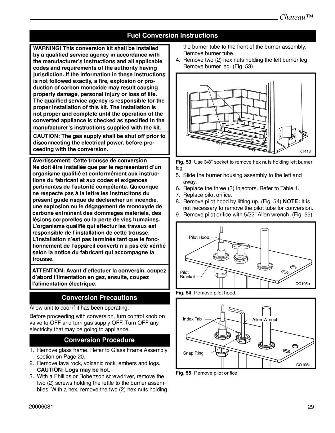 Vermont Casting DVT38 installation instructions Fuel Conversion Instructions, Conversion Precautions, Conversion Procedure 