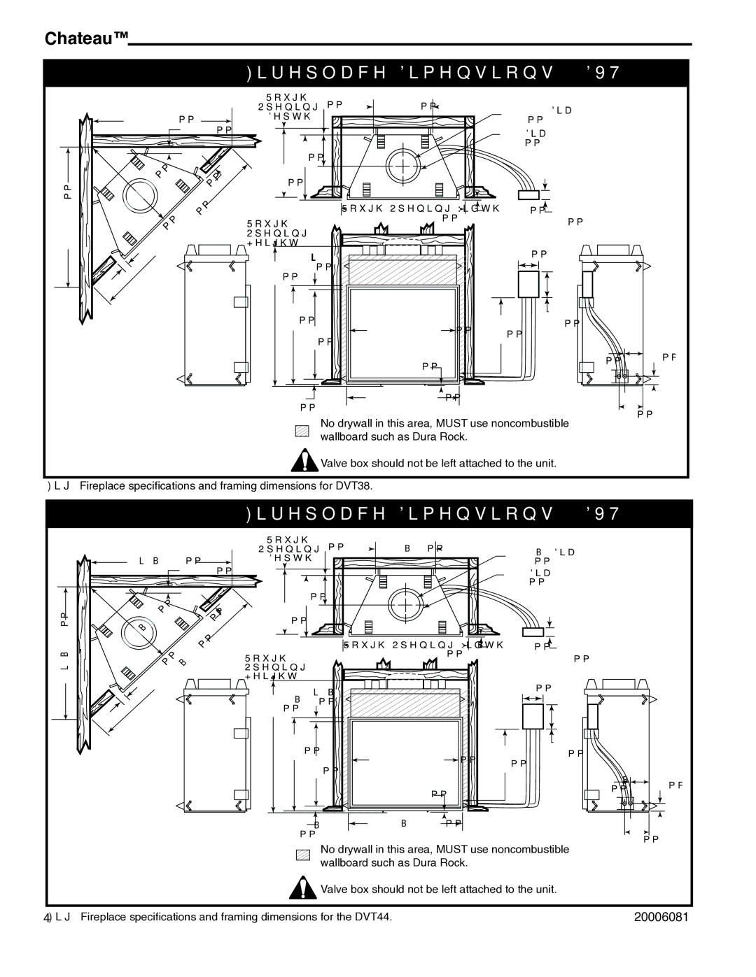 Vermont Casting installation instructions Fireplace Dimensions DVT38 