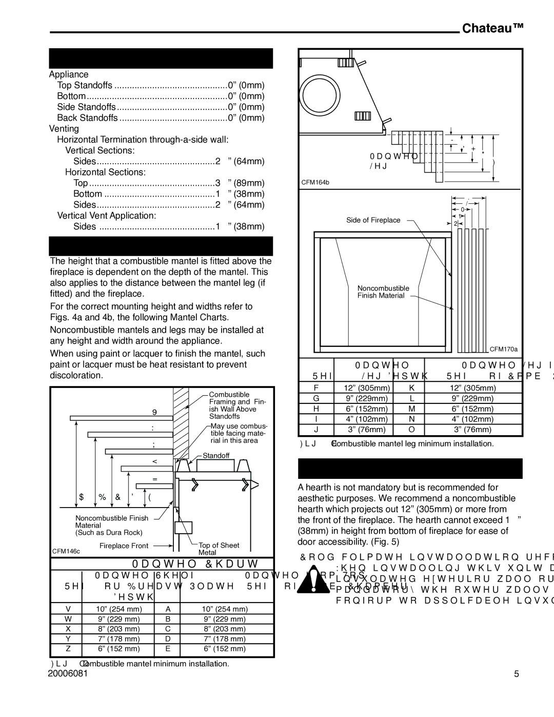 Vermont Casting DVT38 installation instructions Clearance to Combustibles, Mantels 