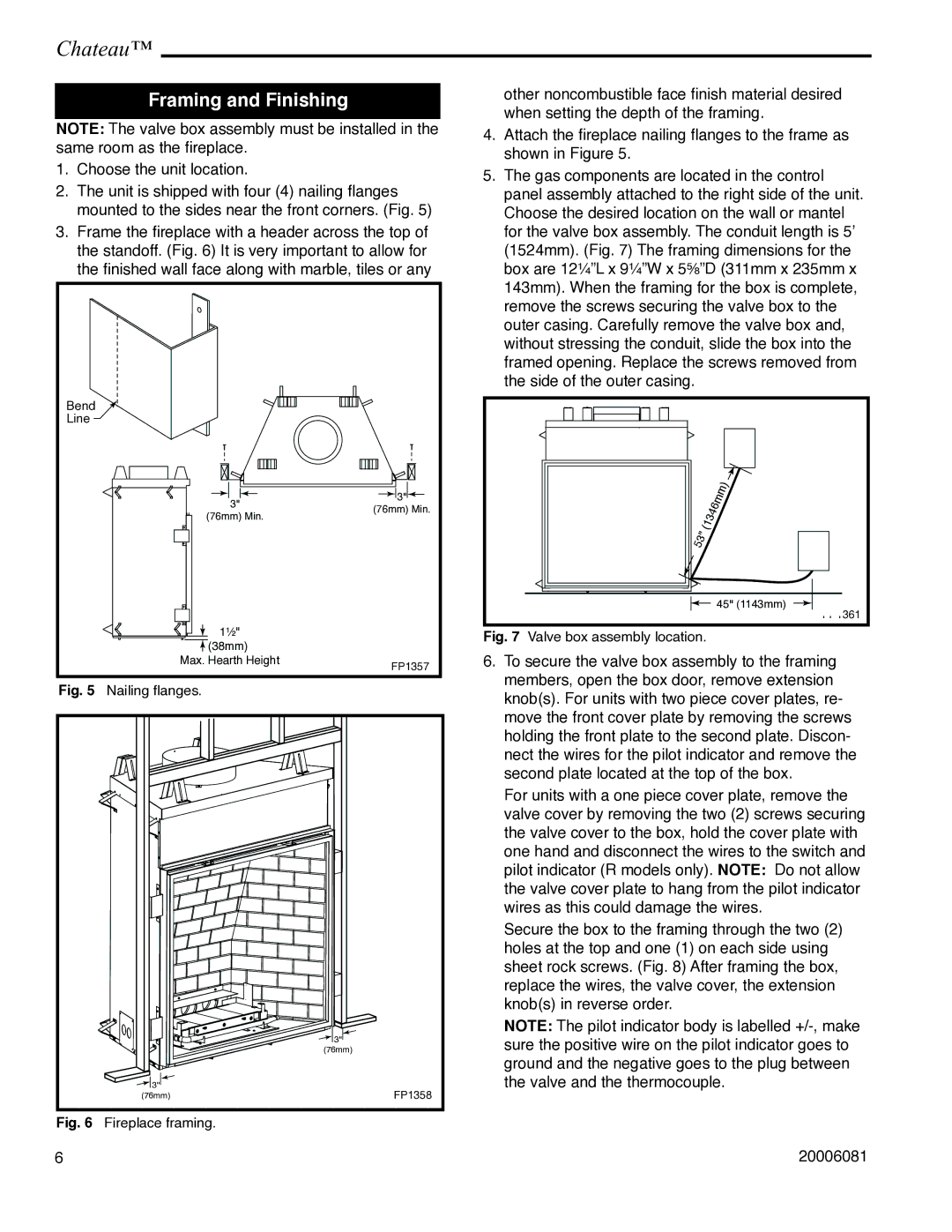 Vermont Casting DVT38 installation instructions Framing and Finishing, Nailing ﬂanges 