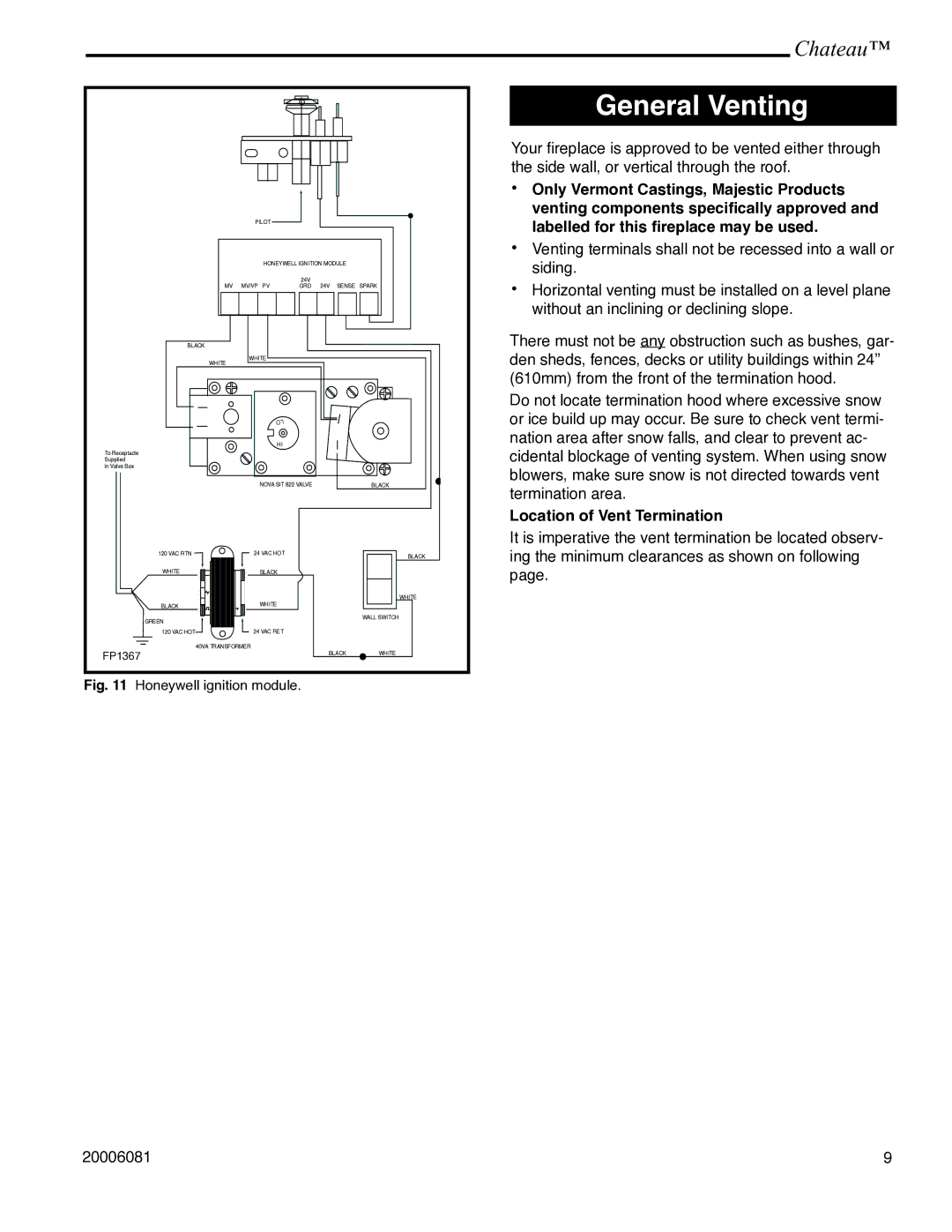 Vermont Casting DVT38 installation instructions General Venting, Location of Vent Termination 