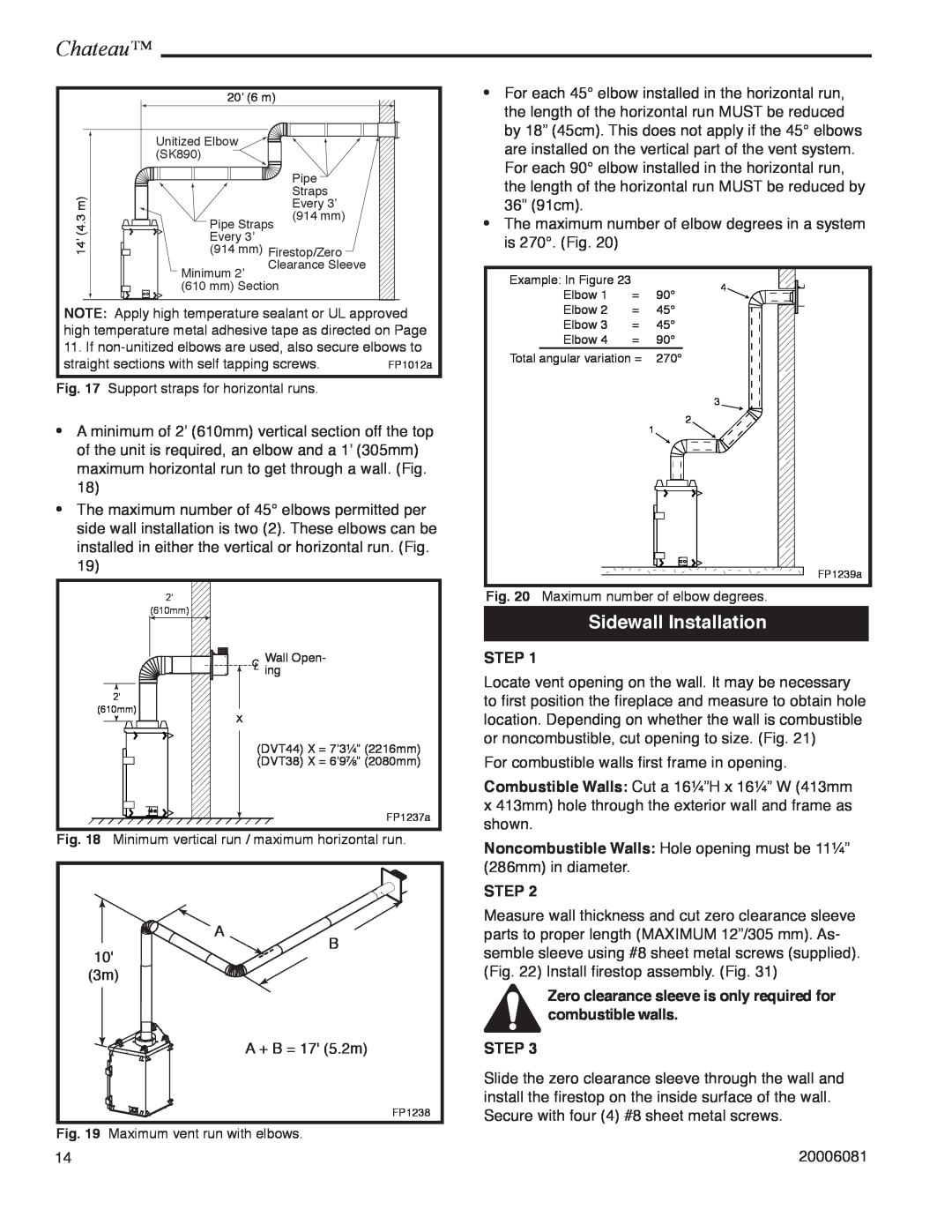 Vermont Casting DVT38 installation instructions Sidewall Installation, Chateau, Step 