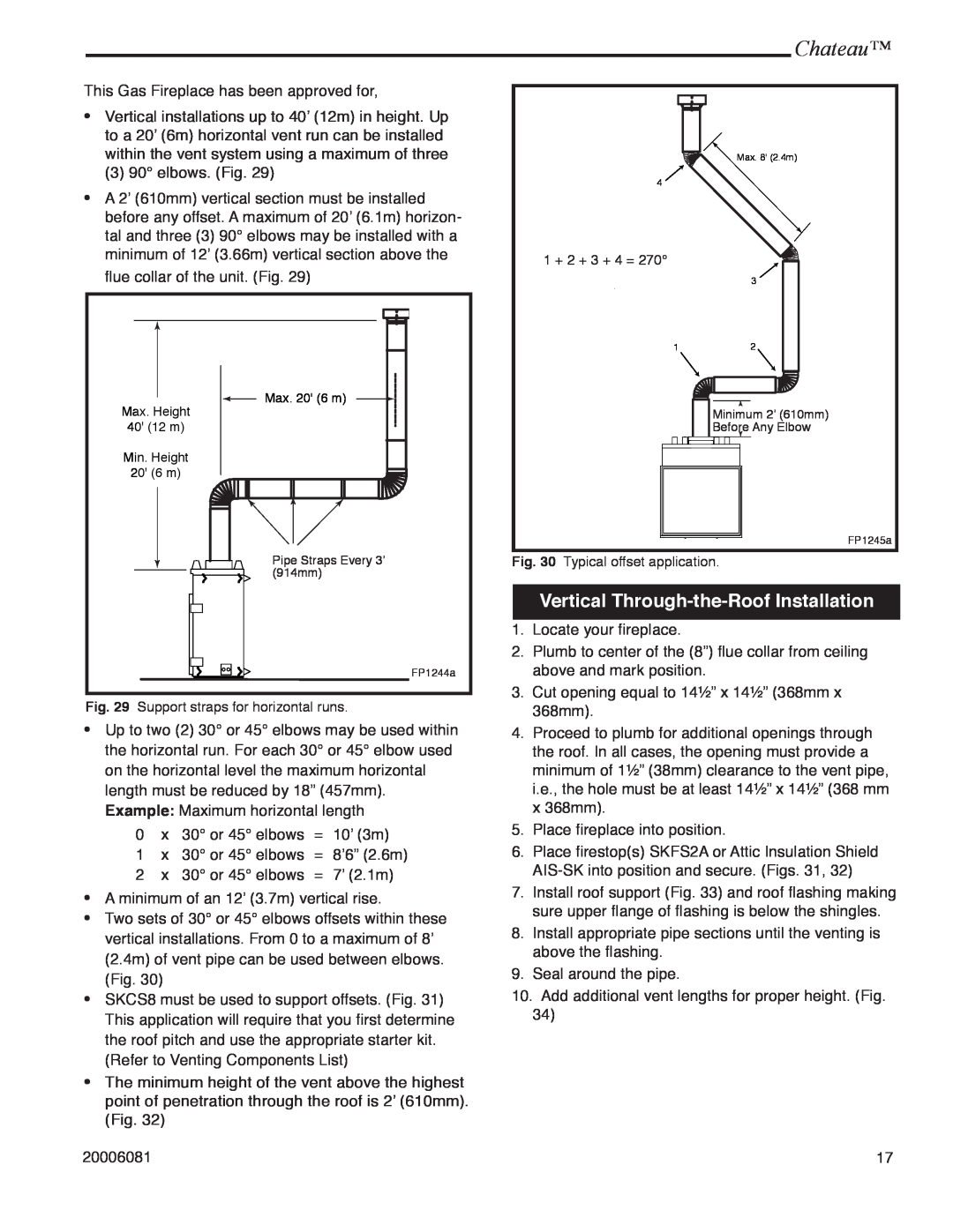 Vermont Casting DVT38 installation instructions Vertical Through-the-RoofInstallation, Chateau 