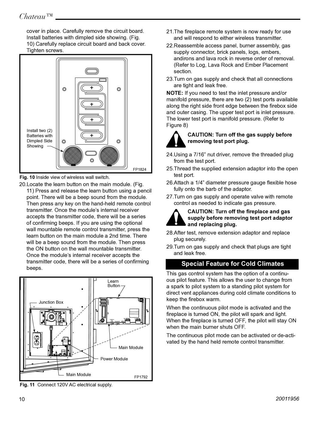 Vermont Casting DVT38IN installation instructions Special Feature for Cold Climates, Inside view of wireless wall switch 