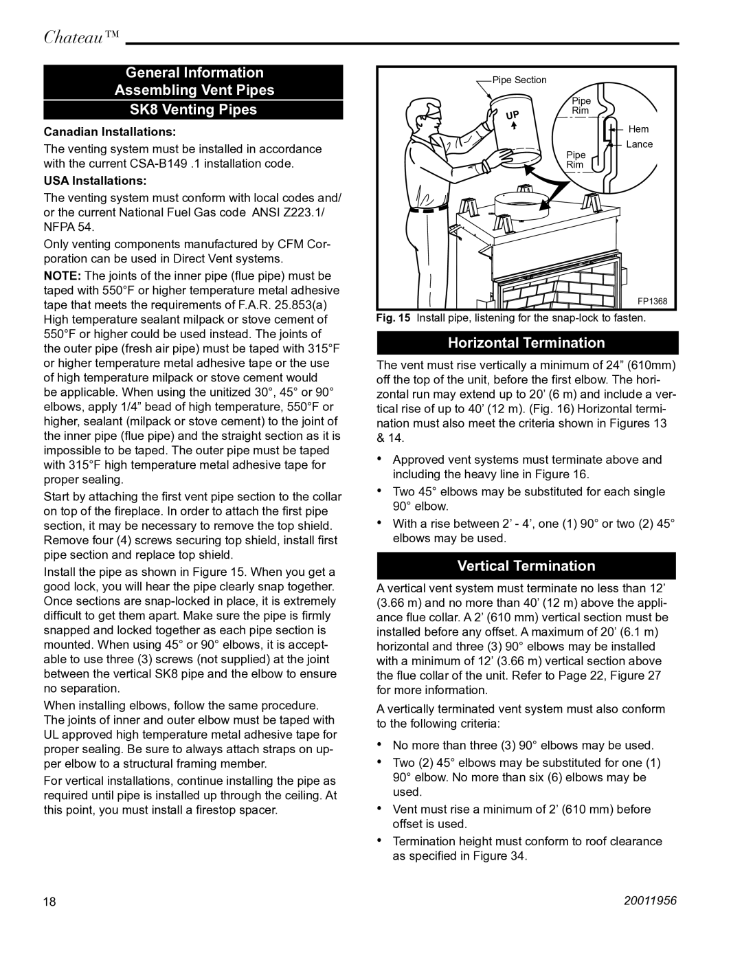 Vermont Casting DVT38IN General Information Assembling Vent Pipes SK8 Venting Pipes, Horizontal Termination 