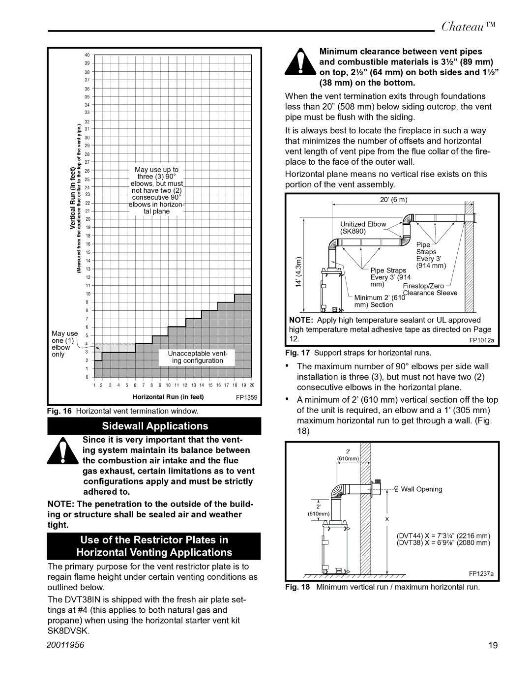 Vermont Casting DVT38IN Sidewall Applications, Use of the Restrictor Plates Horizontal Venting Applications 