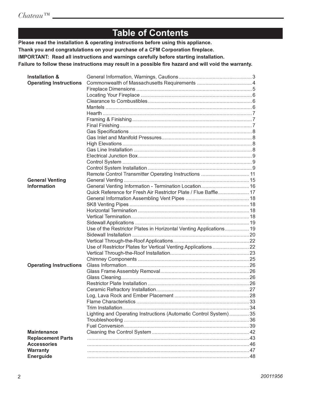 Vermont Casting DVT38IN installation instructions Table of Contents 