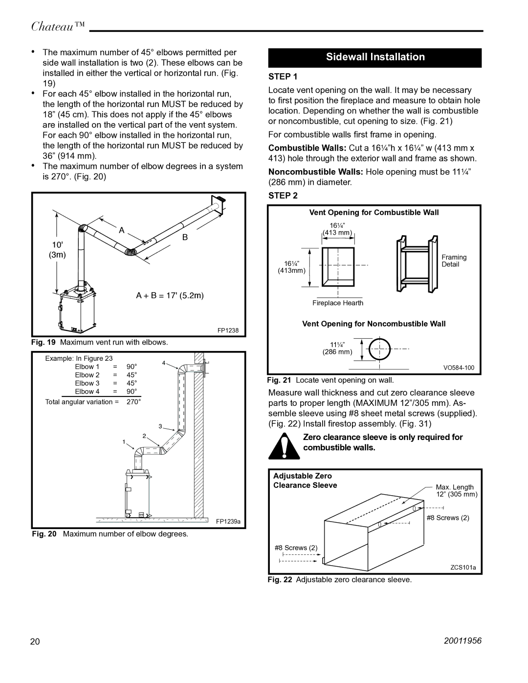 Vermont Casting DVT38IN installation instructions Sidewall Installation, Step 