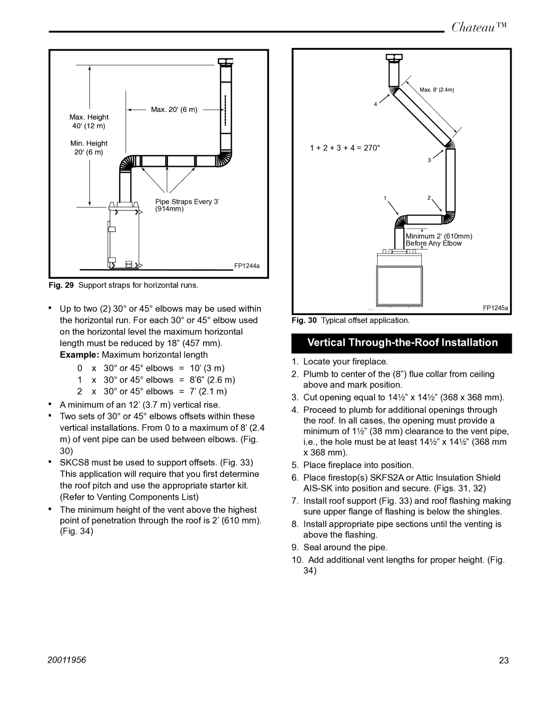 Vermont Casting DVT38IN installation instructions Vertical Through-the-Roof Installation, Typical offset application 