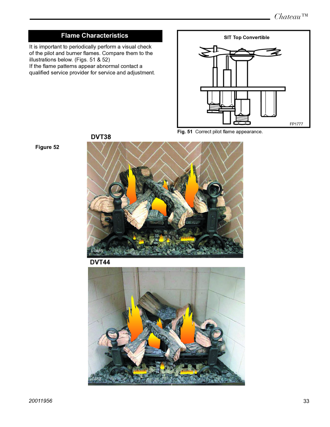 Vermont Casting DVT38IN installation instructions Flame Characteristics, Correct pilot ﬂame appearance 